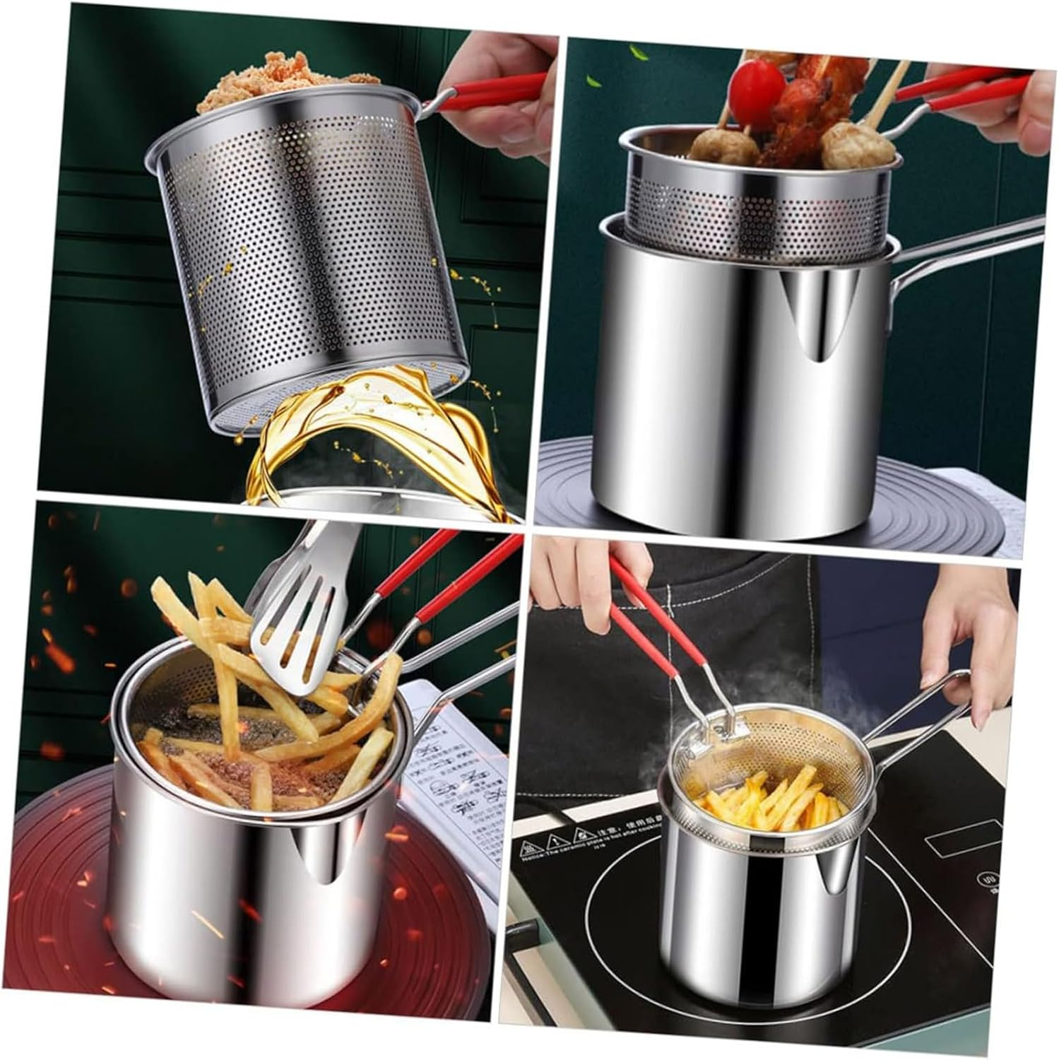 1 Set Kitchen Fry Pot Deep Frying Basket Food Cooking Pot Mesh Fryer Basket with Fried Wire Baskets Deepen Milk Pan with Basket for Chip Fried Chicken image number 2
