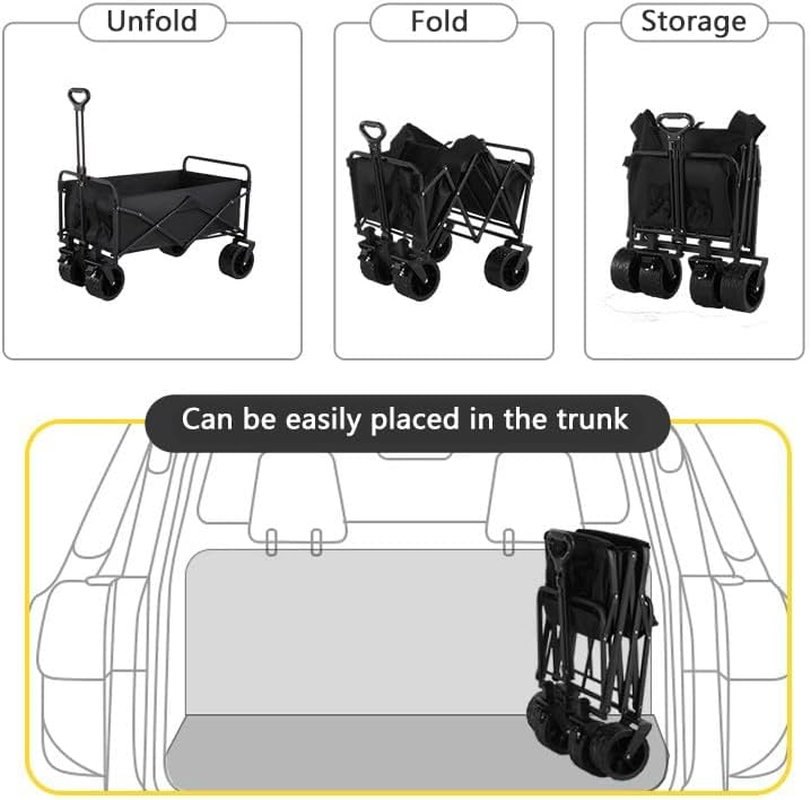 Collapsible Wagon Cart Foldable - Portable Heavy Duty Folding Beach Wagons with Wheels - Outdoor Utility Carts for Groceries, Shopping, Camping, Sports, Garden with Large Capacity - Black image number 1