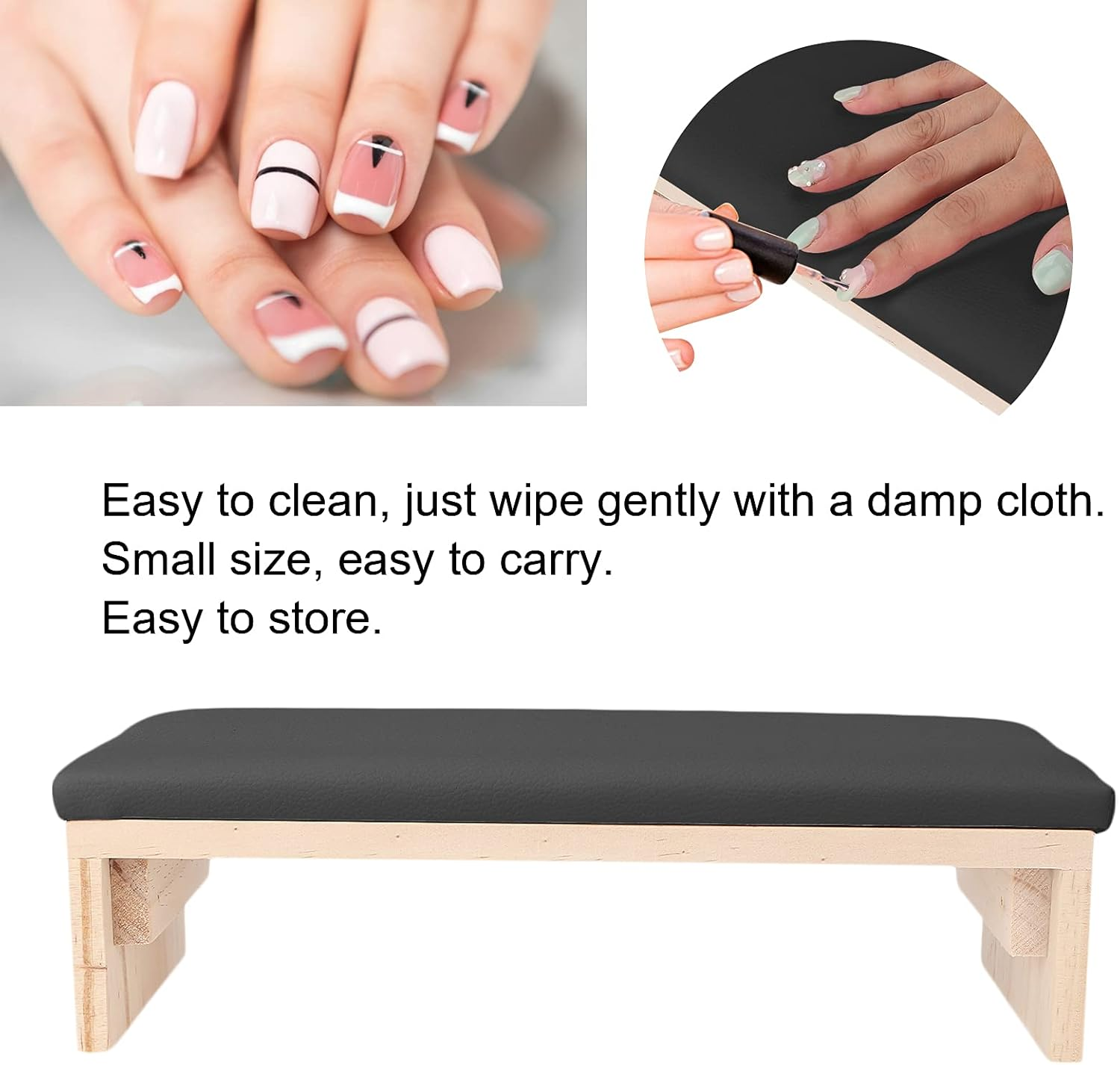 Nail Arm Rest, PU Leather Nail Hand Rest, Professional Microfiber Leather Nail Hand Rest Stand Arm Rest, with Soft High Density Sponge Solid Log Table for Nail Technician Use Must (Black) image number 6