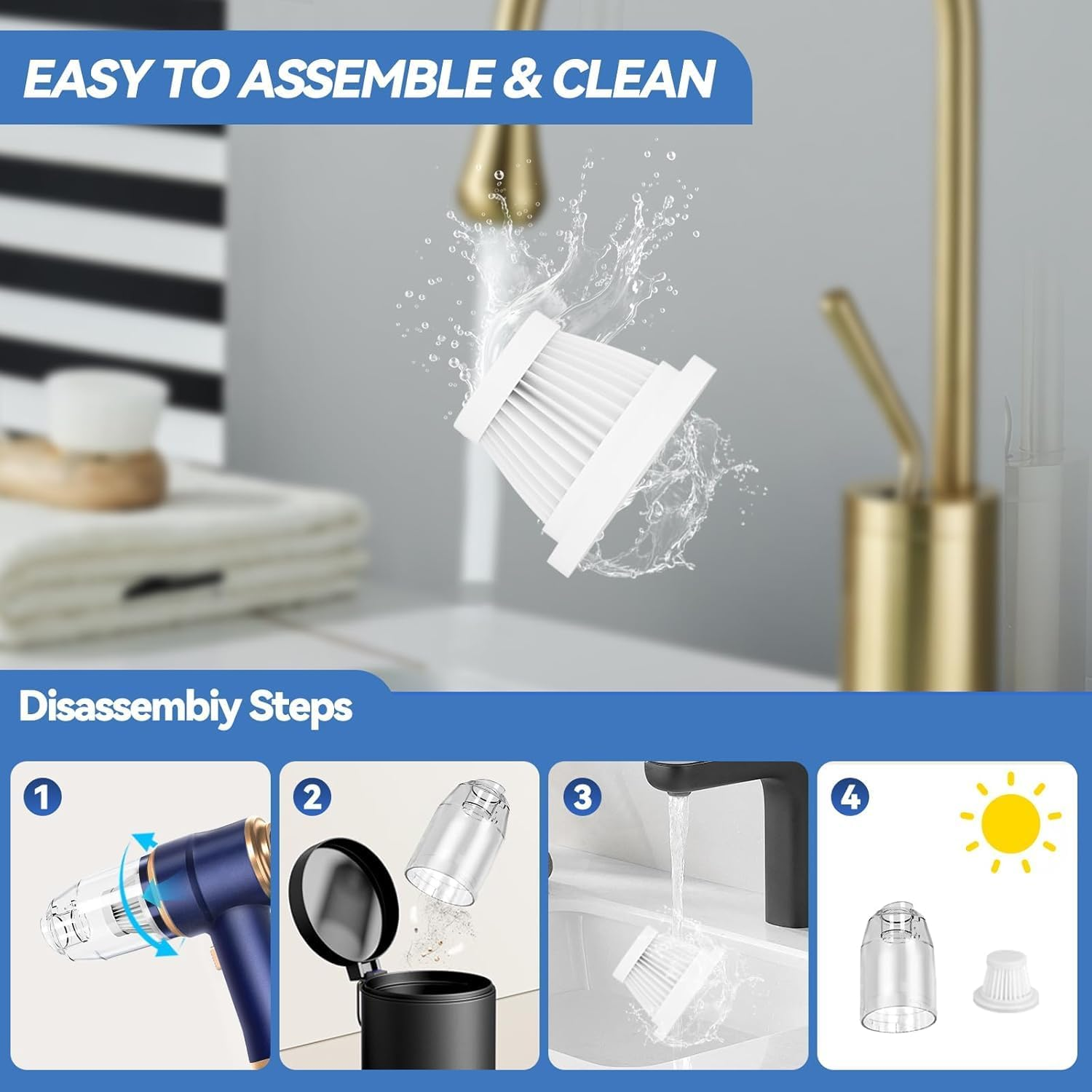 Handheld Car Vacuum Cleaner, 9000Pa Vacuum Cleaner and Air Duster, High Power Wet and Dry Handheld Car Vacuum Cleaner with LED Light and Multi-Nozzles for Car, Home, Office, Pet image number 5