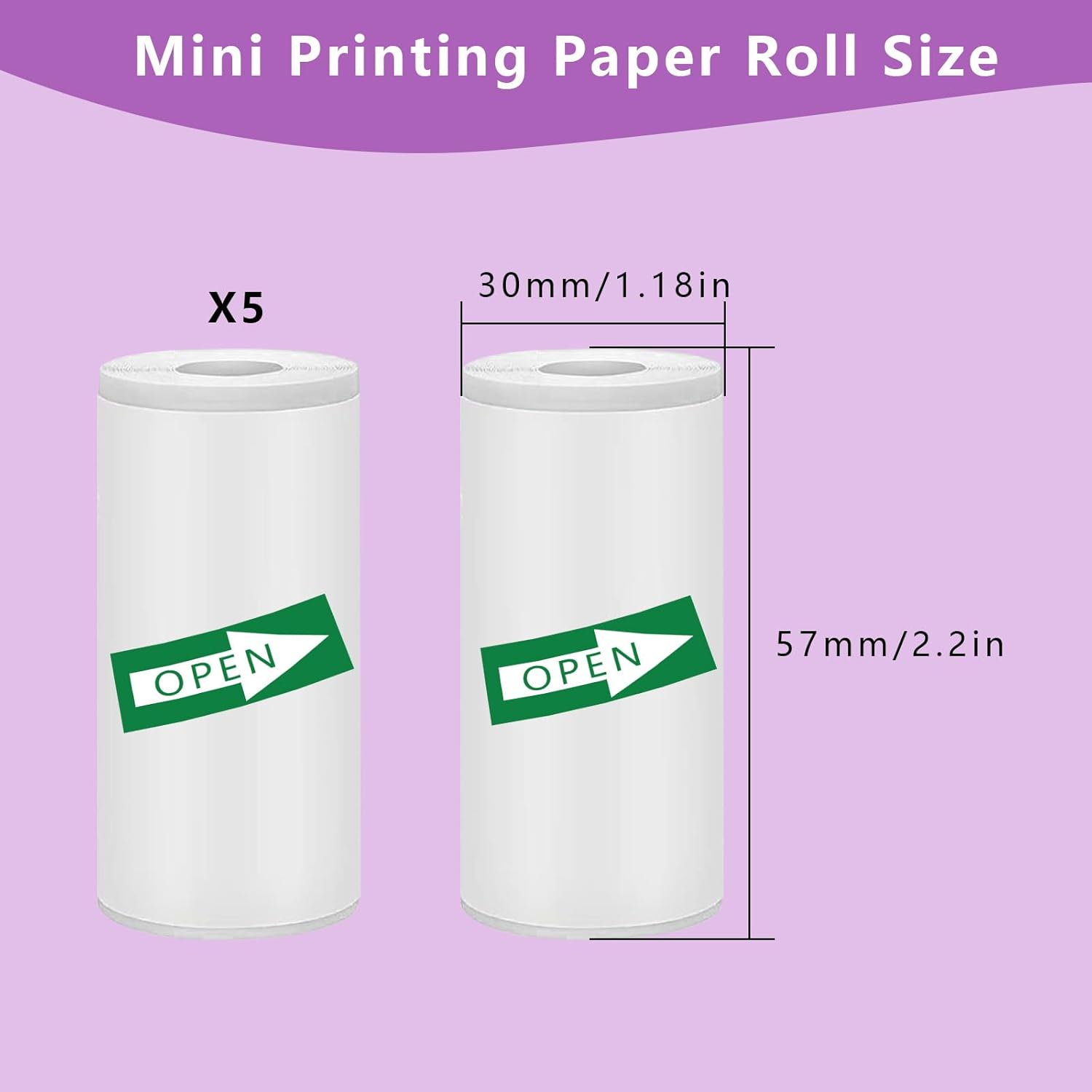 5 Rolls of Mini Printer Sticker Paper Roll, Thermal White Printer Paper, 57 * 25Mm Thermal Self-Adhesive Paper, for Photo Office Receipt Label Note QR Code Inkless Printing image number 1