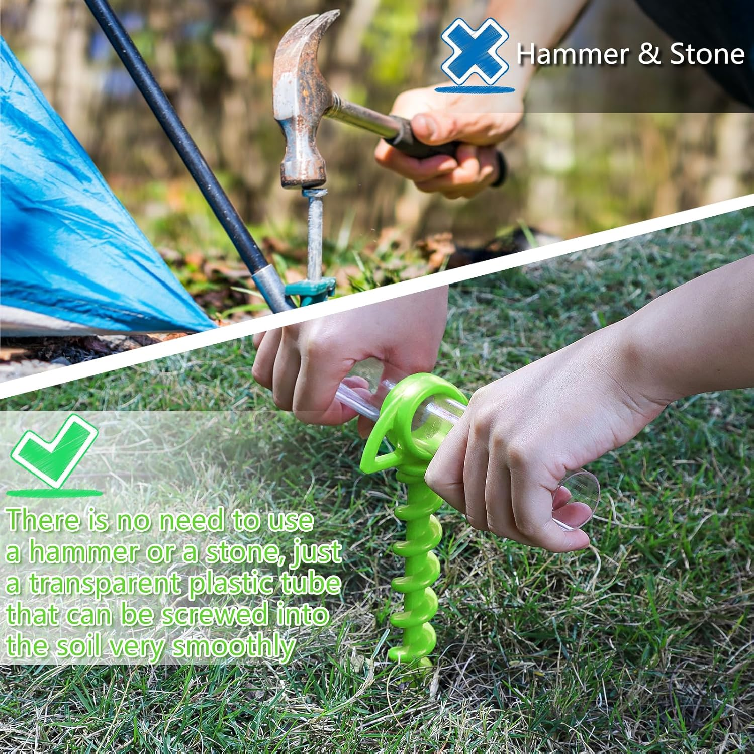 4 X Tent Pegs Camping Ground Anchor Screw Pegs Sand Pegs Beach Plastic 29 Cm Beach Sand Anchor Tent Ground Anchor Trampoline with 4 Transparent Plastic Tubes, Green image number 1