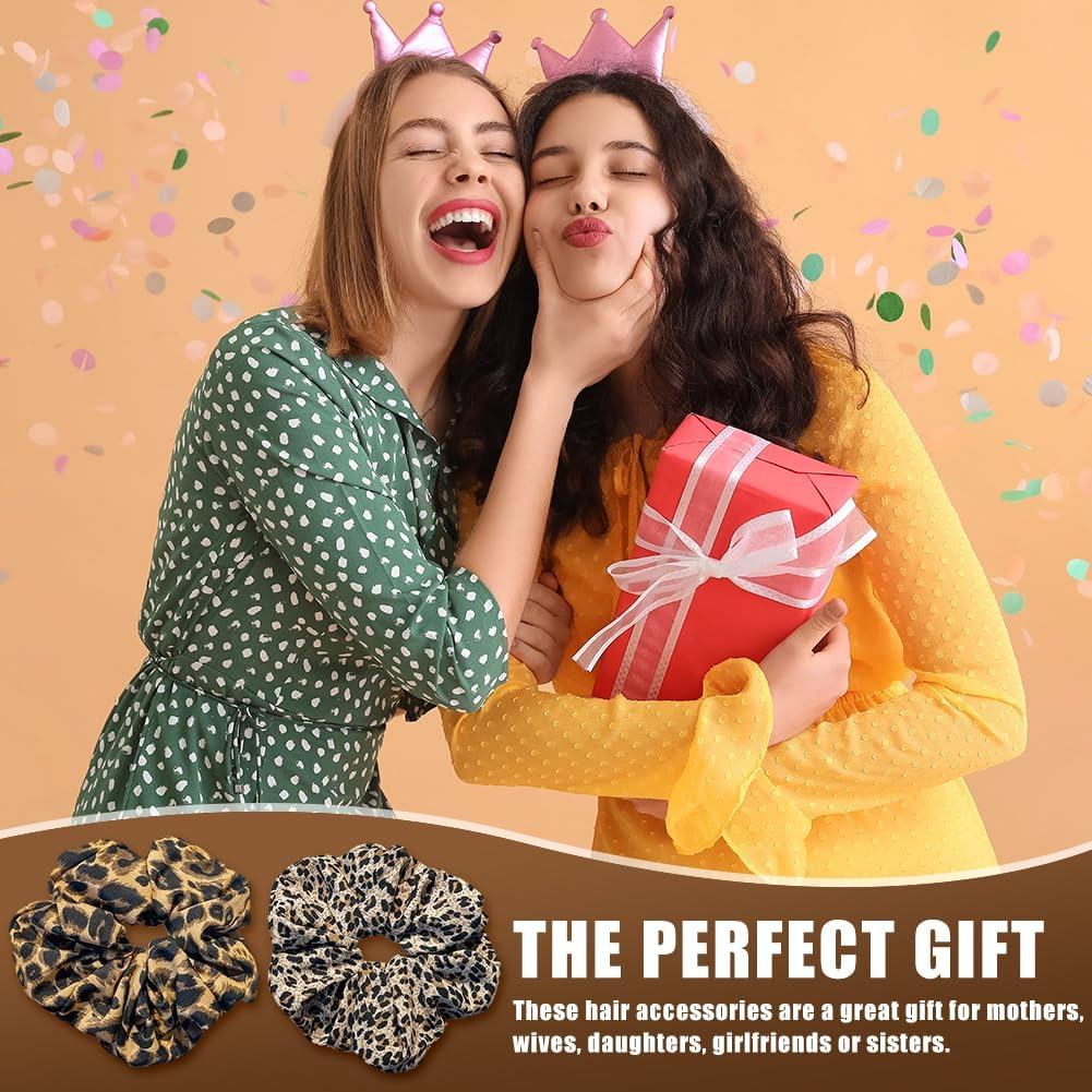 Pack of 4 Women'S Leopard Print Scrunchies Hair Scrunchies Extra Large Hair Bobbles for Thick Hair, Dark Light Leopard Print, Soft Loops for Everyday, Office, Party image number 2
