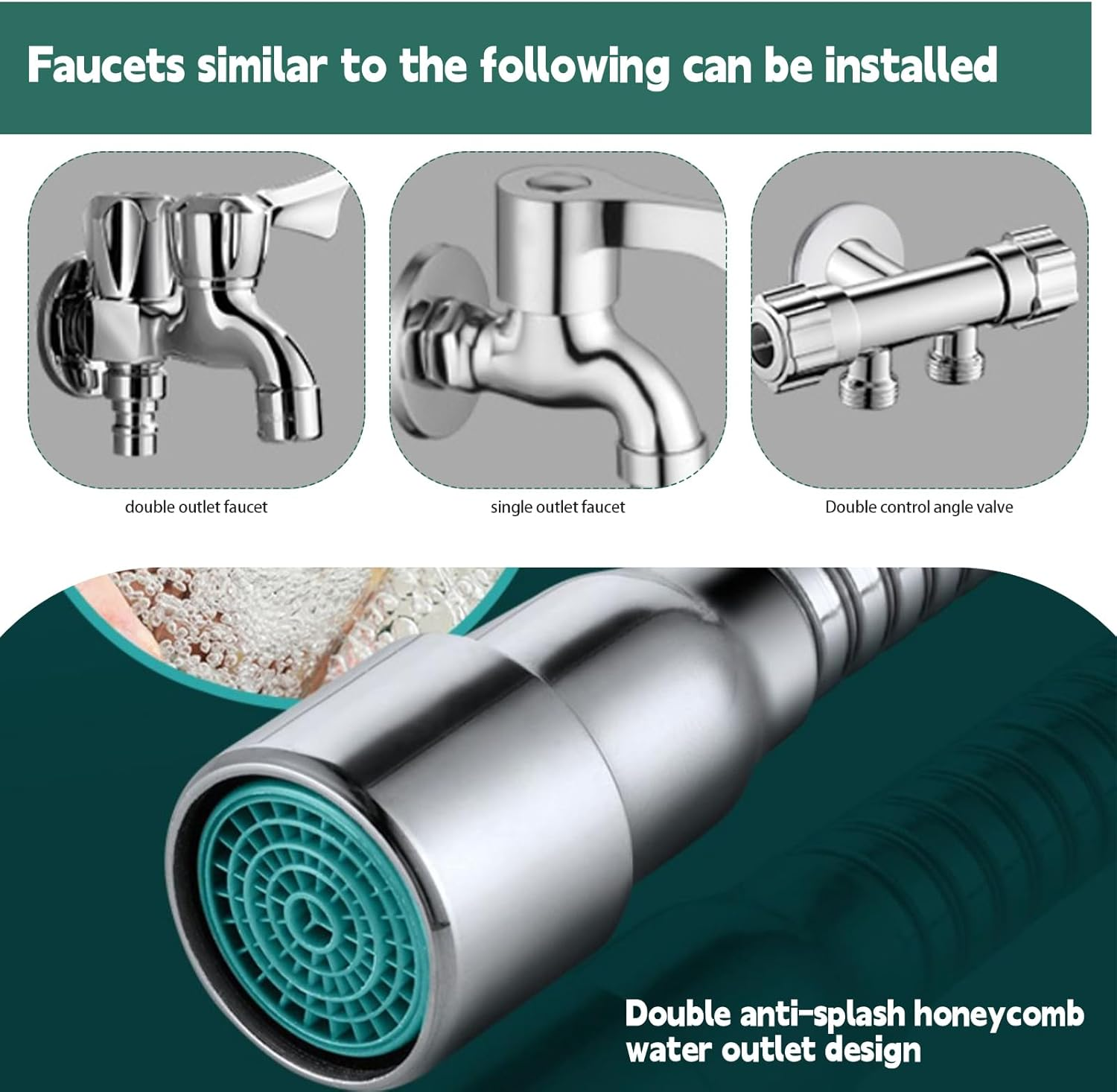 Kitchen Tap Extension, Pack of 2, 360&deg; Swivelling Multifunctional Faucet Extender Tap 14 Cm Tap Extension for Kitchen, Sink, Bathtub image number 1