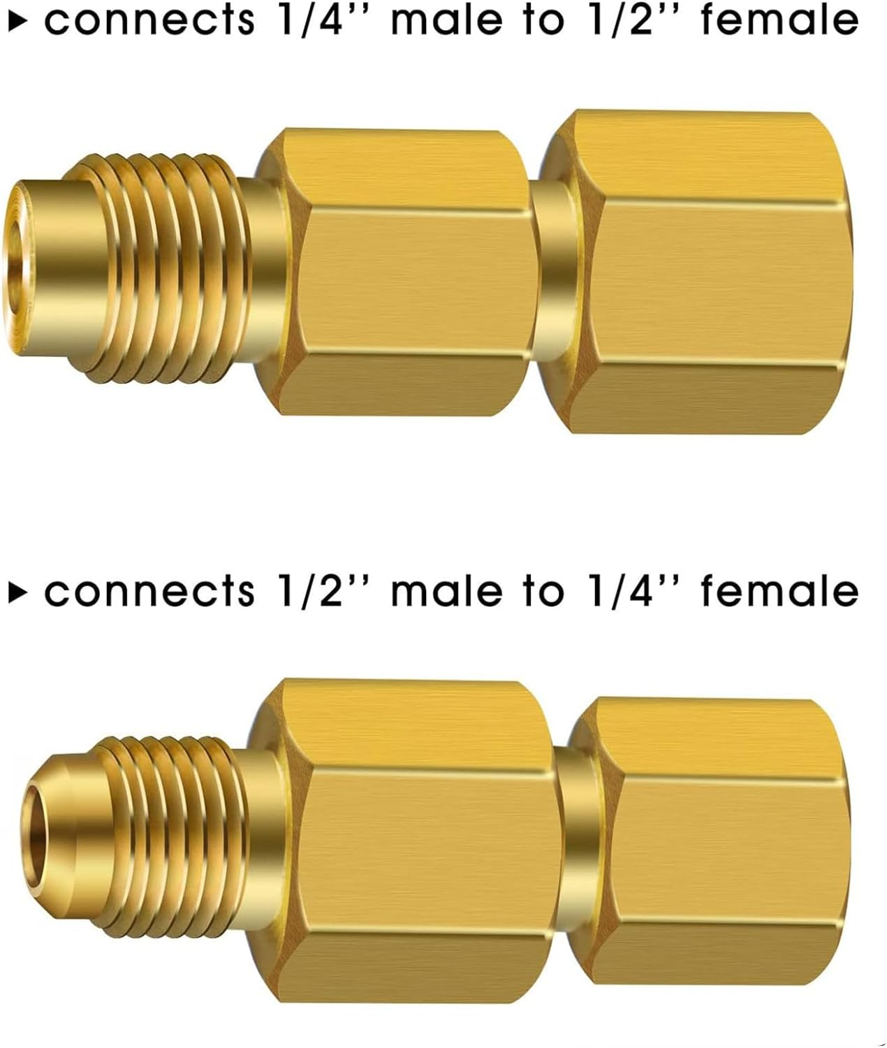6 Pcs Brass Refrigerant Tank Adapter, with 1 Valve Core Remover, R12 R22 to R134A Adapters Kit, R134A Refrigerant Tank, Vacuum Pump Port Conversion Retrofit Kit,1/4''Flare Female, 1/2'' Male image number 3