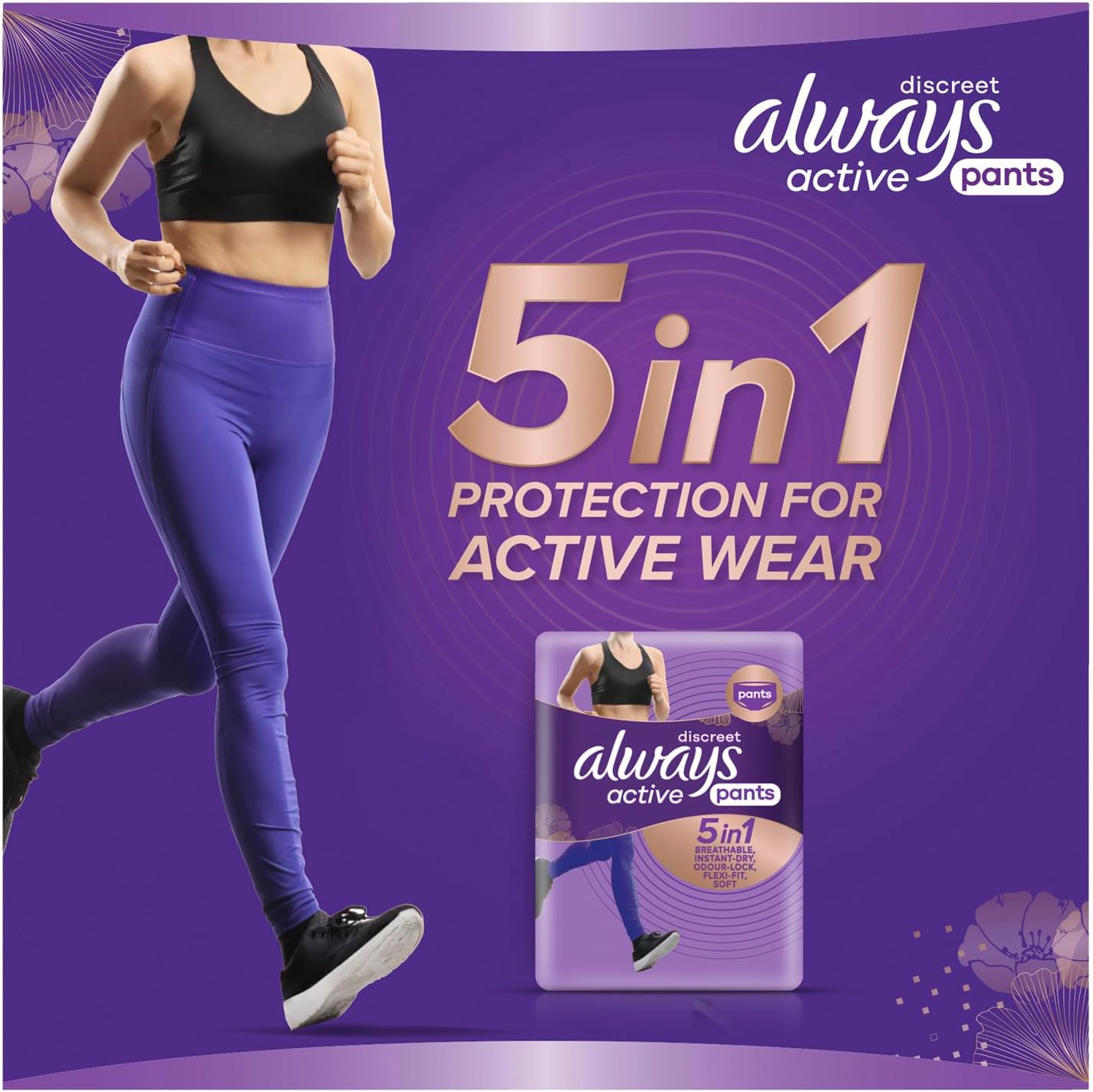 Always Discreet Active Wear Pants for Bladder Leaks and Adult Incontinence, Medium 9 Pants image number 3