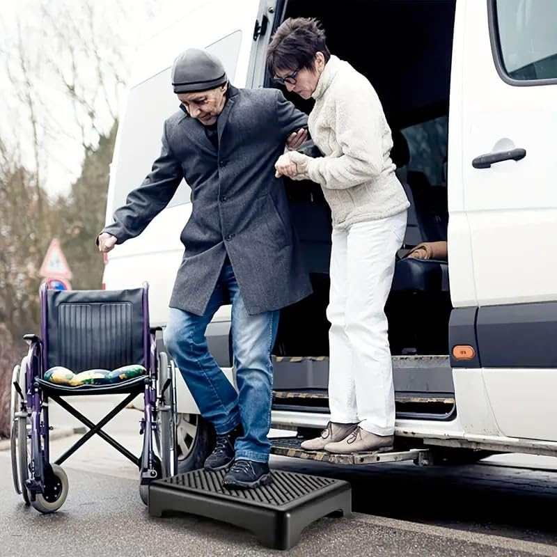 PTEROMYS Mobility Step Stool, Heavy Non-Slip Step Platform Indoor and Outdoor, Portable Standing Supports for Cars, Bed, Door, Stair or Bathroom, Black-Gray (Black)