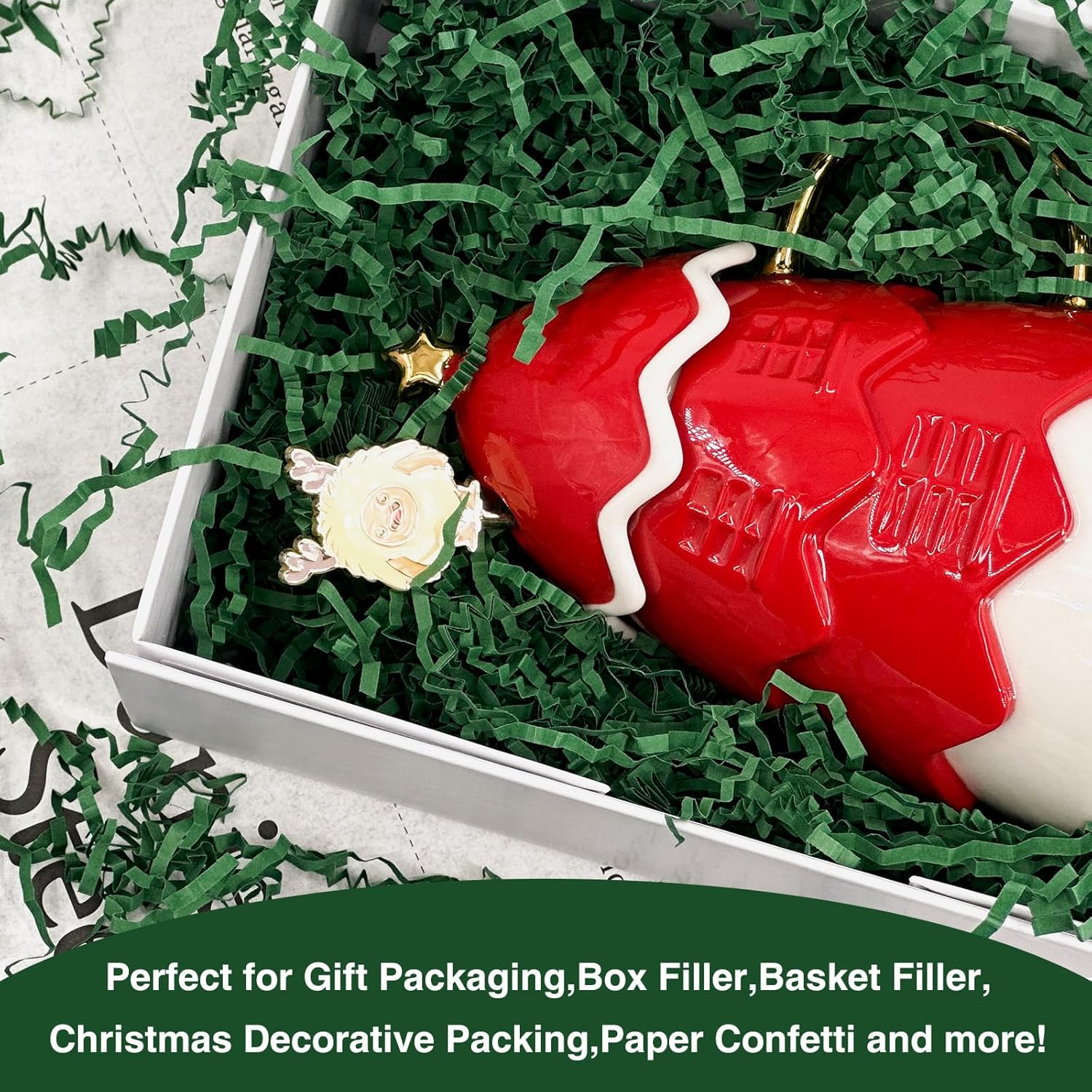 1LB Crinkle Paper Shred Filler for Gift Box Baskets on Christmas Day (Dark Green) image number 5