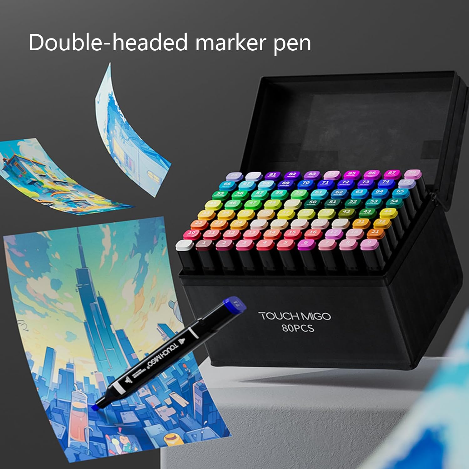 Jeyssui 80 Colors Alcohol Markers, Art Drawing Markers Set for Adults Dual Tip Permanent Sketch Markers,For Painting Sketching,Adult image number 3