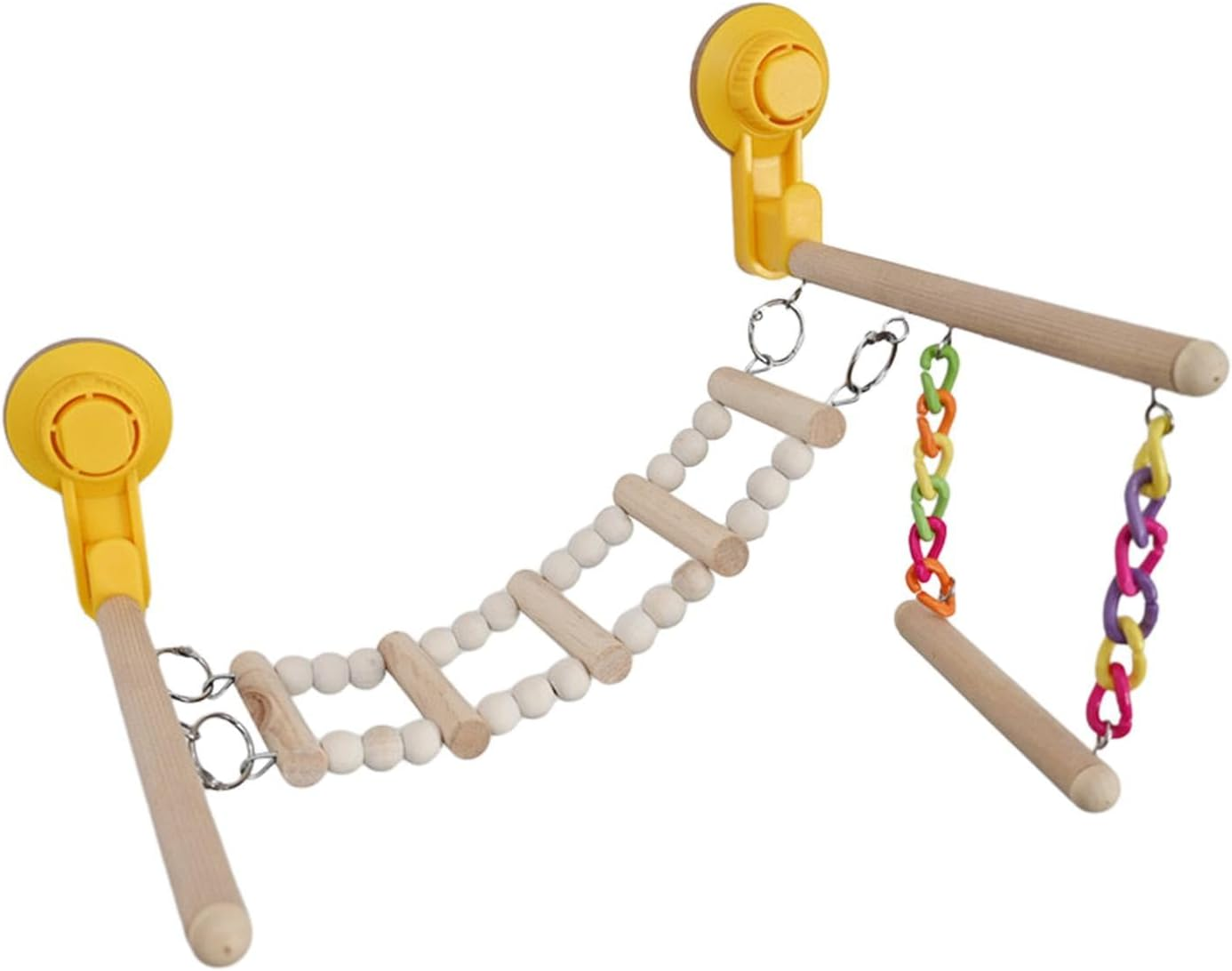 Perfk Suction Cup Wood Perch Toy Activity Center Birdcage Accessories Window and Shower Perch Toys Ladder for Bluebirds Cockatiel image number 5