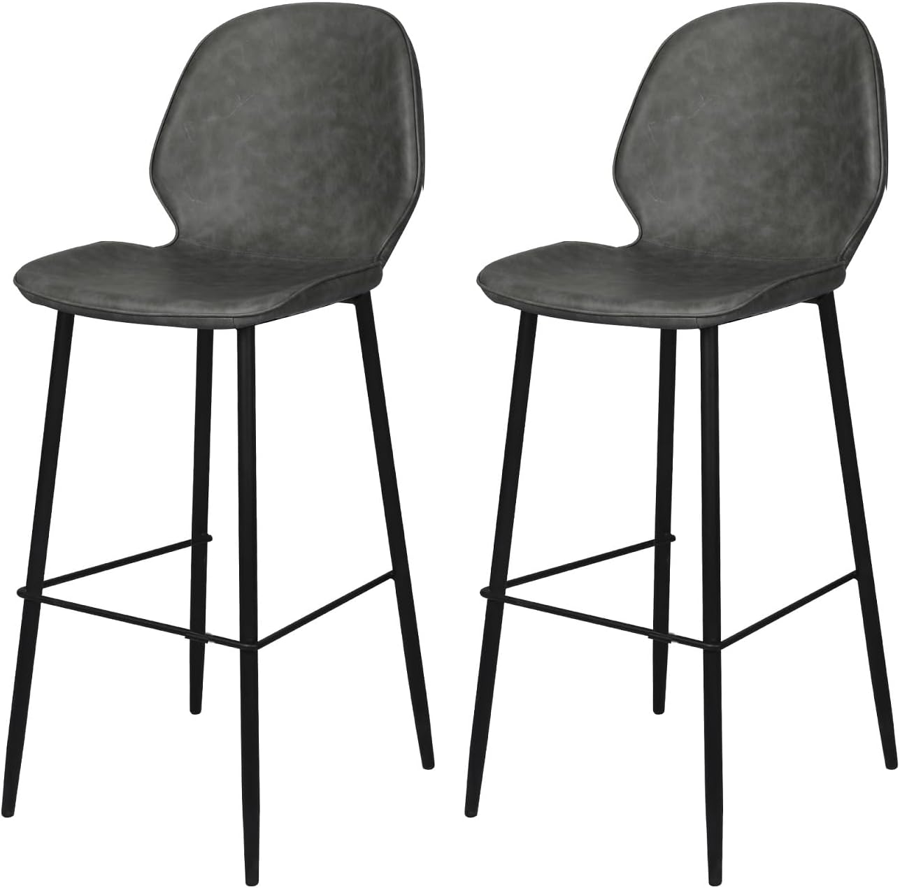 LEVEDE Bar Stools Set of 2, Bar Chairs with Backrest and Footrest, PU Leather Dining Chairs Indoor Outdoor, Kitchen Counter Stools for Home Bar, Dining Room, Living Room, Cafe (Brown)