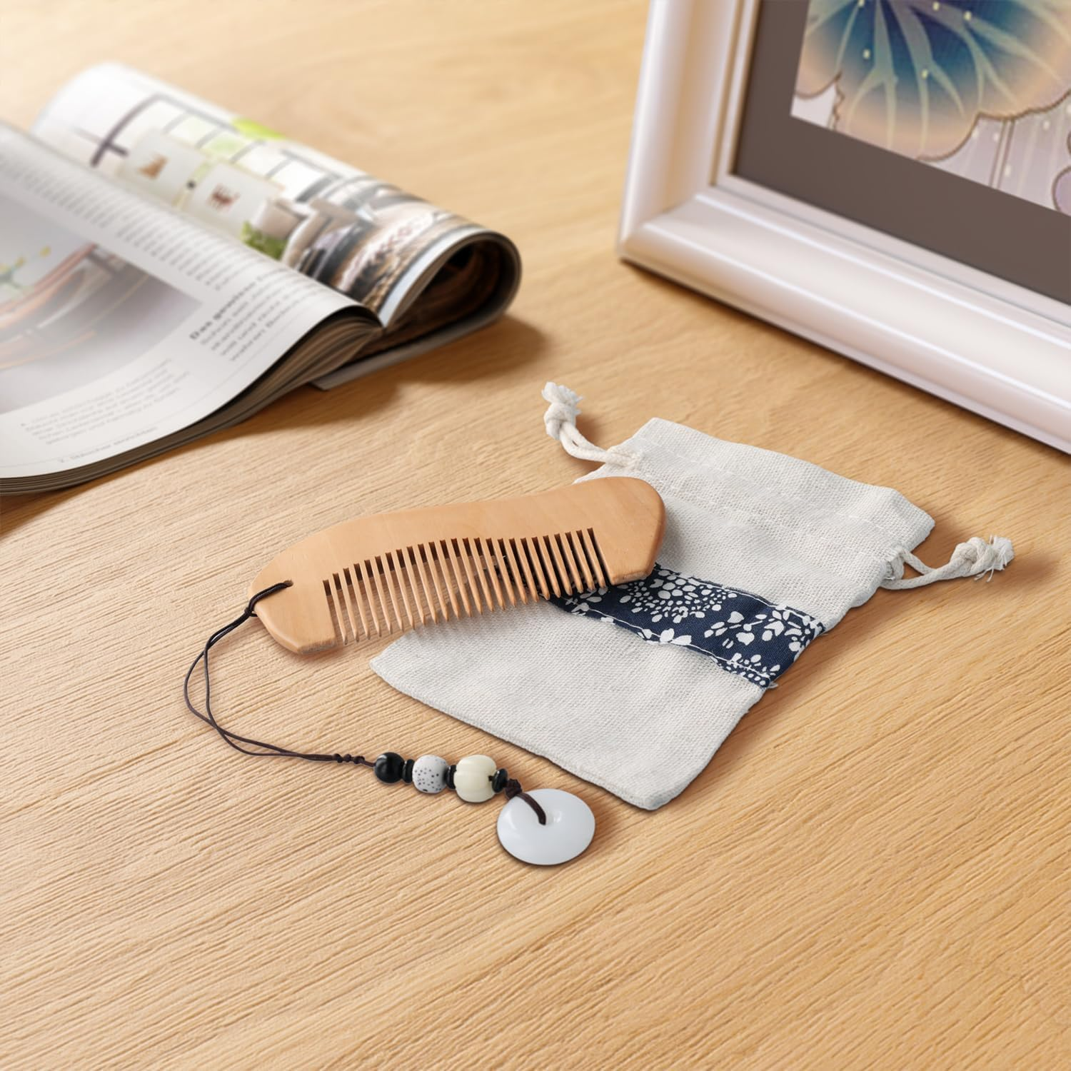 Labor Comb Set, Wooden Birthing Comb Childbirth Hair Comb with Storage Bag & Pendant Pregnancy Comb Delivery Essentials for First Time Moms Pregnancy Gift image number 3