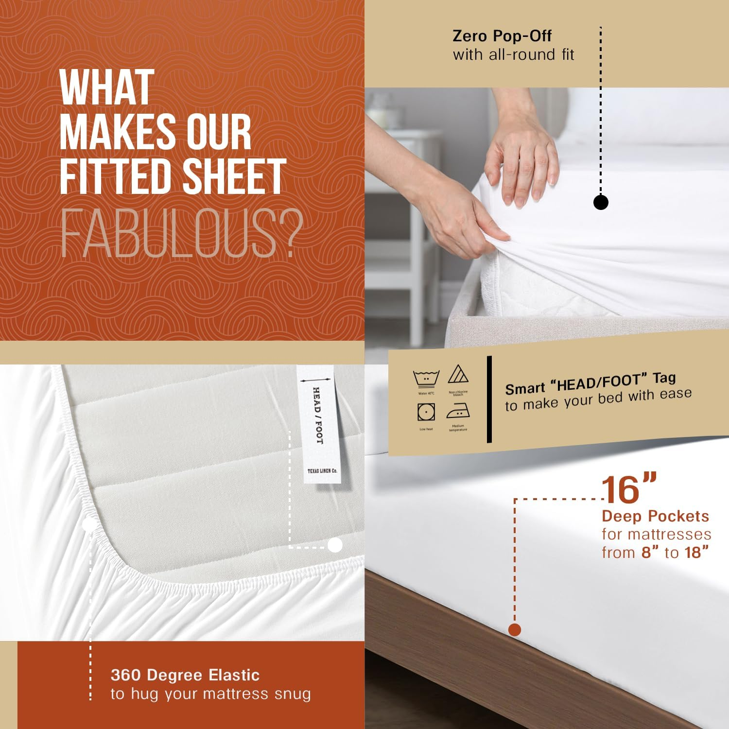 Pure Egyptian King Size Cotton Bed Sheets Set (King, 600 Thread Count) White Sheets and Pillow Cases (4 Piece) &ndash; Egyptian Cotton Sheets King Size Bed- Sateen Weave Sheets - 18&rdquo; King Deep Pocket Sheets image number 5