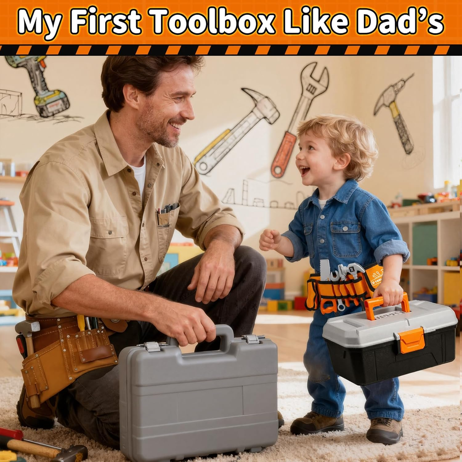 Kidbloom Kids Tool Set with Tool Belt, 50 PCS Tool Box with Drill Toy, Construction Tool Toys, Toys for 3 4 5 Year Old Boys Girls Gifts image number 1