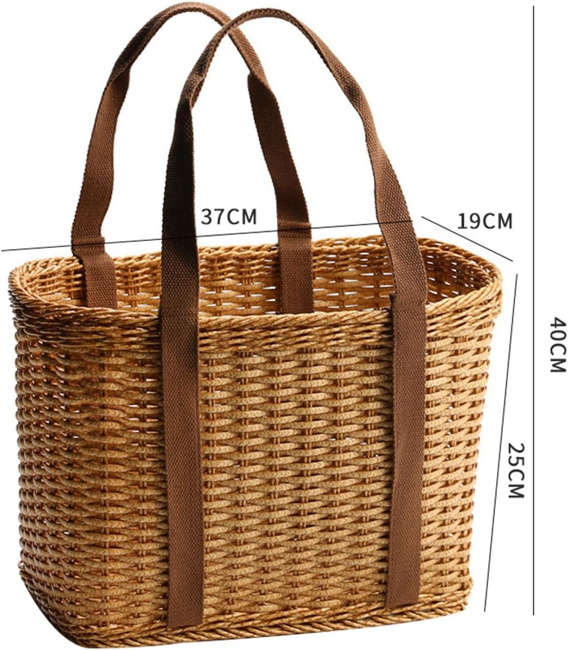 Fonowx Hand Woven Wicker Basket with Handle Flower Basket Functional Simple Storage Basket Shopping Basket Bag for Shopping Camping Daily Necessities Outdoor Picnics, Large - Small image number 3