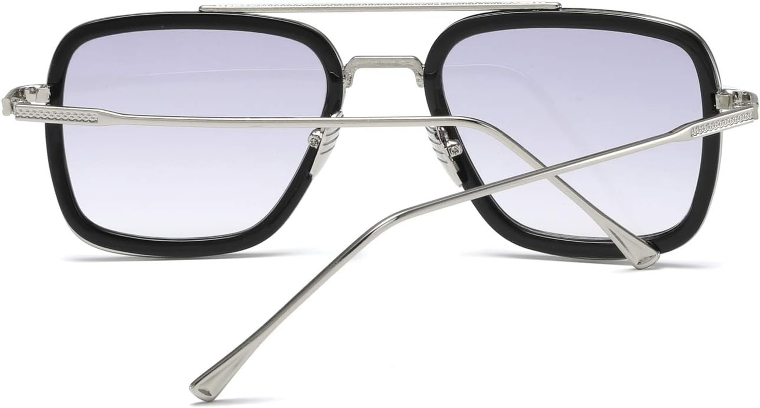 Aisswzber Tony Stark Sunglasses Vintage Square Metal Frame for Men Women -Iron Man and Spider-Man Vintage Sun Glasses - Blue image number 5