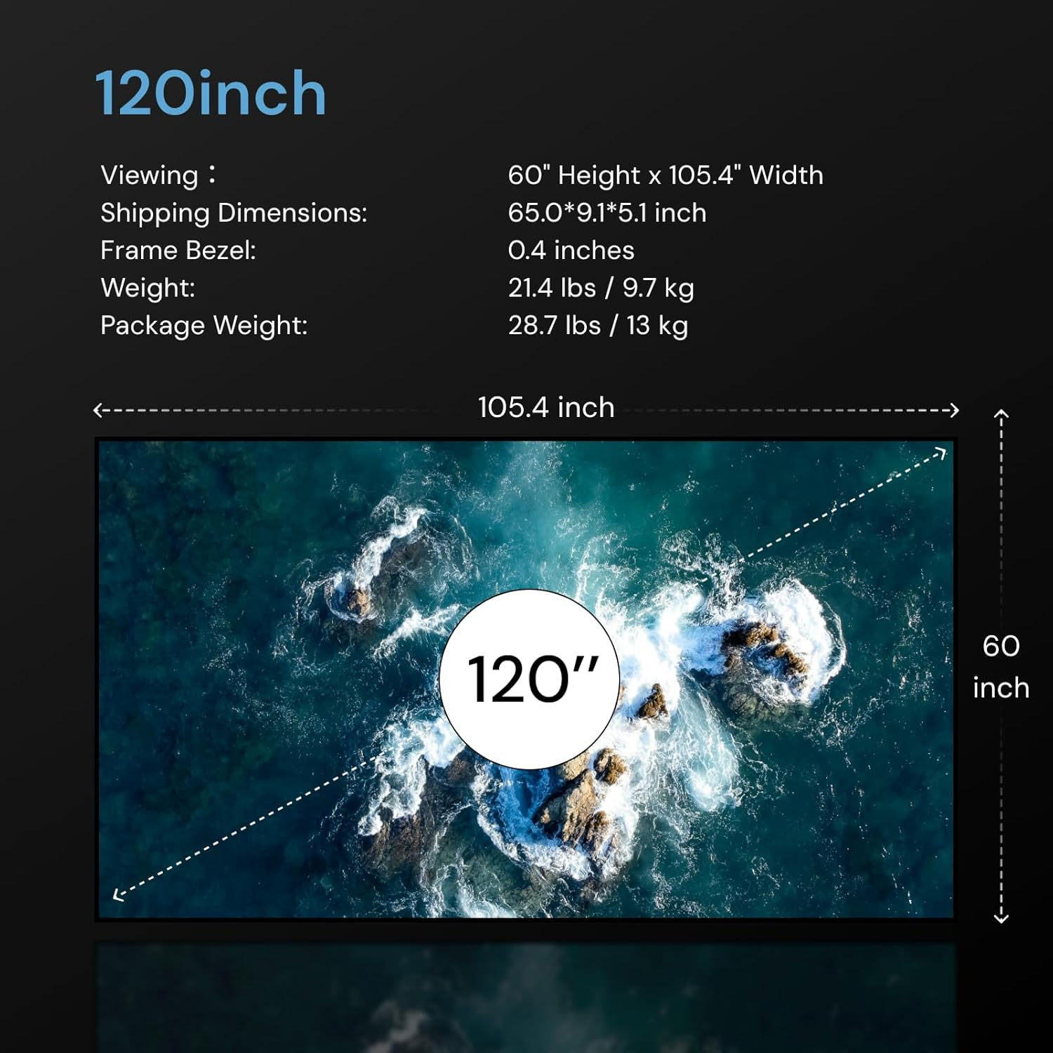 Valerion 120-Inch Fixed Frame Projector Screen, 1.3Db Gain, 80% Picture Quality Enhancement, 4K/8K Ultra HD, 3D Compatible, Works with Long Throw, Short Throw & Ultra Short Throw Projectors image number 4