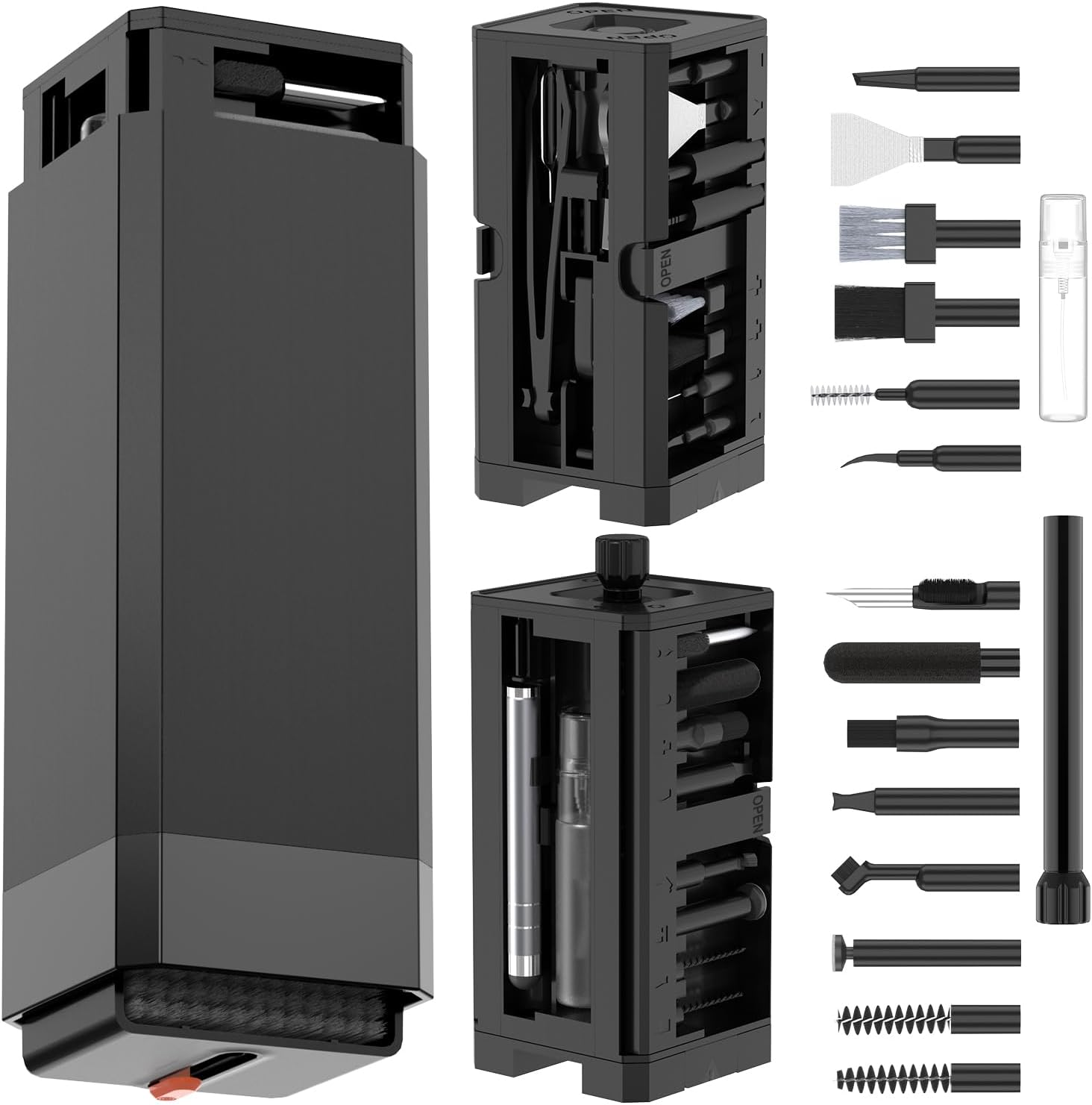 VICHYIE 32 in 1 Keyboard Cleaning Kit with Brush, Computer Laptop Cleaner Kit, Phone Cleaning Tool, Multi-Function Cleaner Kit for Earbuds, Cellphones, PC, Camera, Electronics Devices (Black)