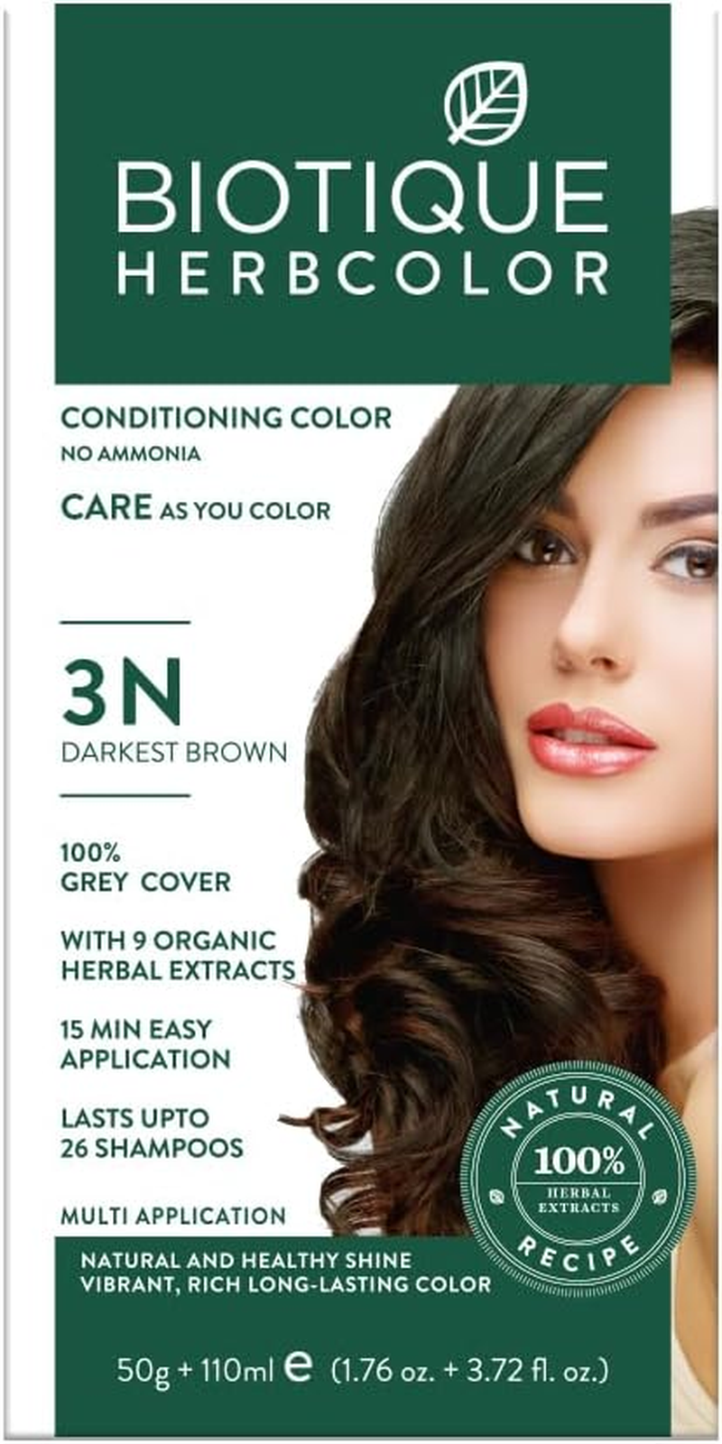Biotique Bio Herbcolor 3N Darkest Brown, 50 G + 110 Ml (Conditioning Color No Ammonia) image number 3