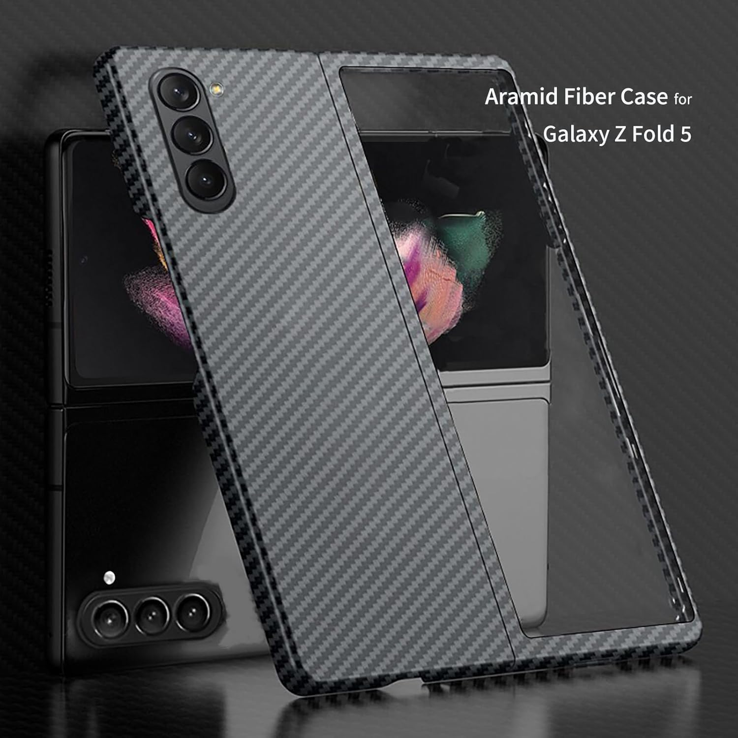 Sisyphy Aramid Fiber Case for Samsung Galaxy Z Fold 5 5G with Carbon Fiber Texture, Super Slim Protective Cover Skin, Soft Touch Sturdy Durable Case, Snap-On Back Cover Wireless Charging Friendly image number 4
