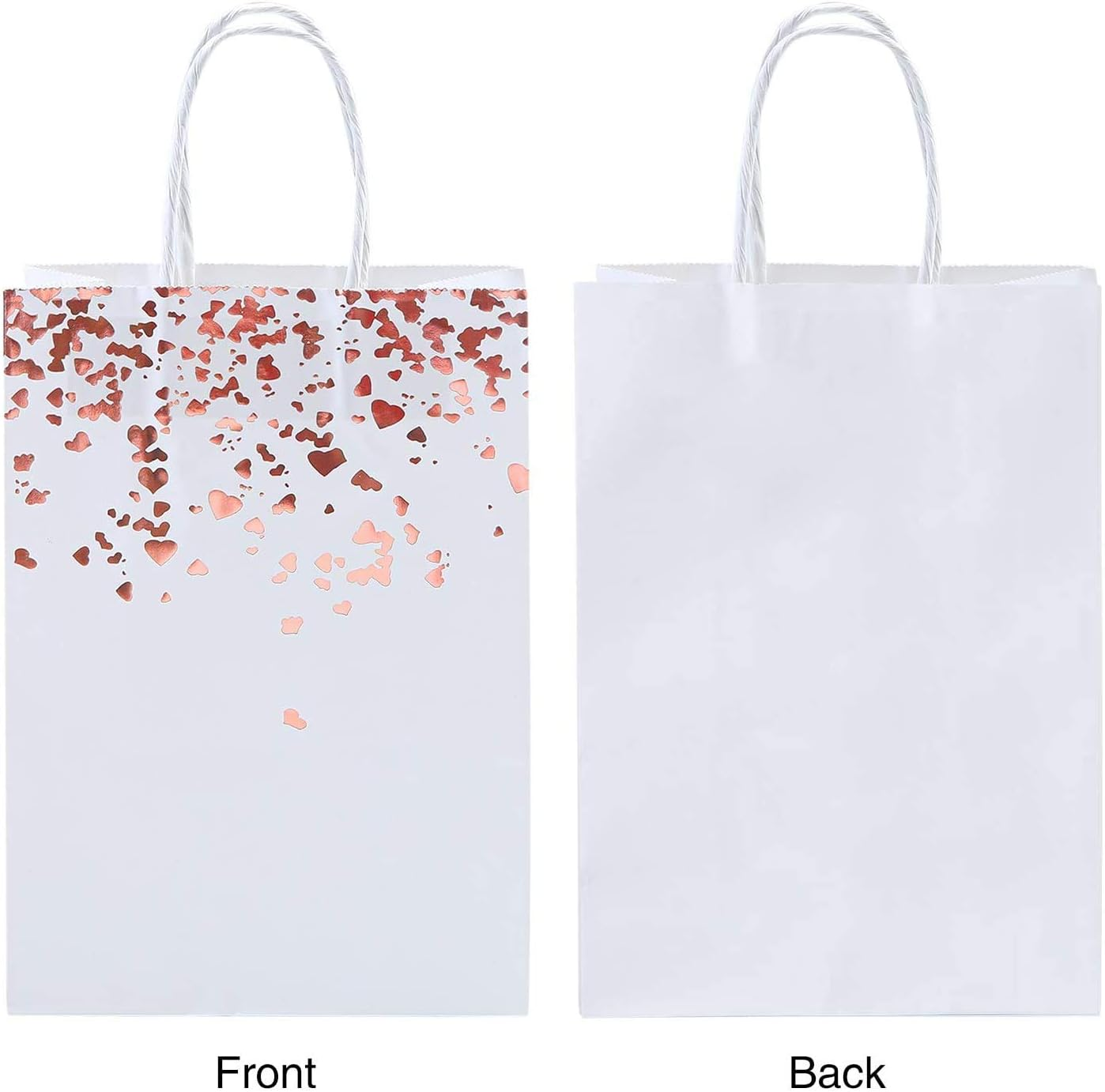 Cooraby 30 Pieces Bronzing Rose Gold Paper Bags White Bags Wedding Party Bags Rose Gold Party Favor Bags Kraft Bag with Handle for Party Celebrations image number 2