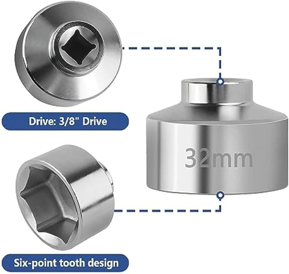 Zicojia 32Mm Socket-Oil Filter Wrench Tool,Steel Quickly Oil Filter Removal Tool,3/8Inch Drive Oil Filter Socket Tool Easy Install Easy to Use image number 3