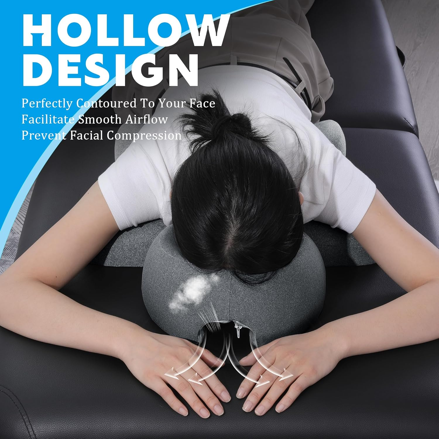 MABOZOO Face down Massage Pillow, Face down Pillow for Sleeping with Non-Slip Bottom, Home Head Cushion and Chest Cushion for SPA, Sleep (Gray) image number 6