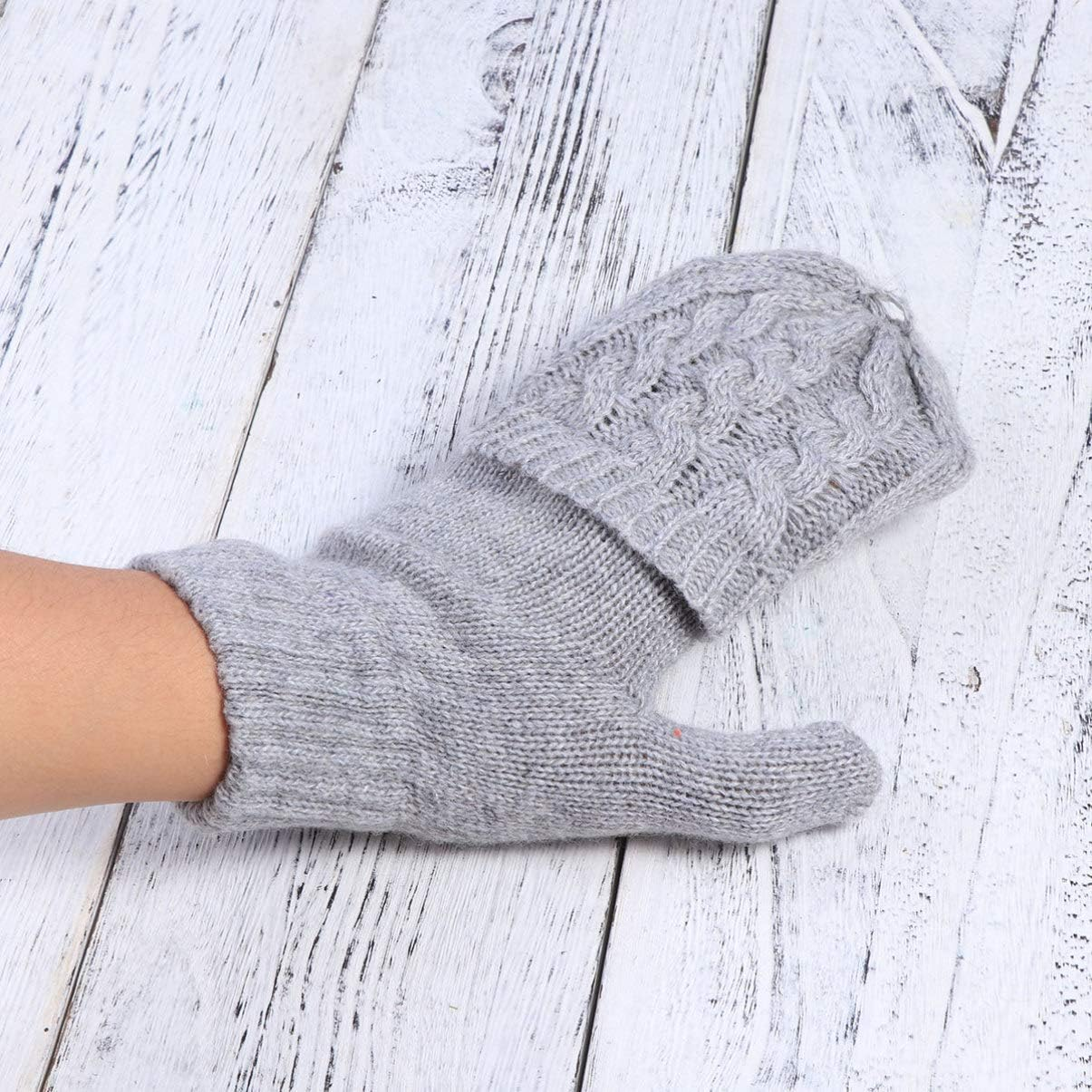 SOLUSTRE Women'S Mittens Winter Mittens Warm Half Finger Gloves for Women, Flip Knitted Mittens Convertible Fingerless Gloves (Grey) White Mittens Ladies Mittens image number 2