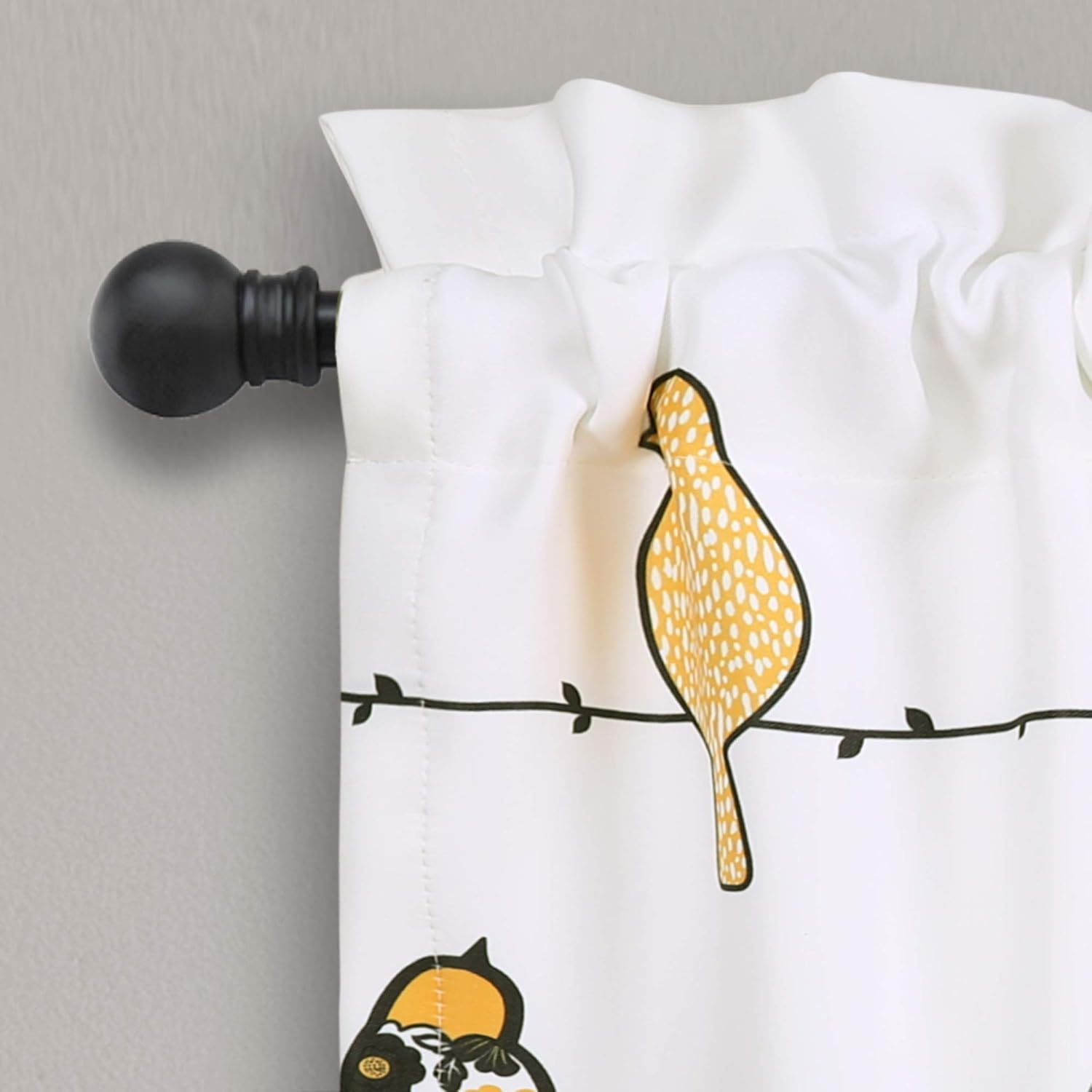 Lush Decor Rowley Birds Light Filtering Valance, Single Panel, 52" W X 18" L, Yellow & Gray - Colorful Floral Bird Pattern - Whimsical & Playful Bird Curtain - Farmhouse, Coastal, & Boho Window Decor image number 1