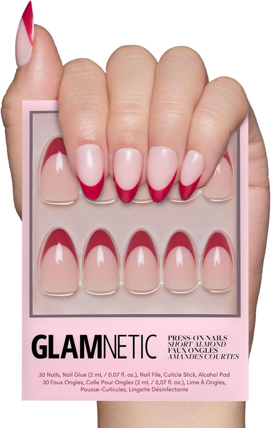 Glamnetic Press on Nails - Chocolat | Semi-Transparent Dark Brown French Tip Short Almond False Nails, Reusable Stick on Fake Nails with Glue | Salon Quality | 15 Sizes - 30 Nail Kit