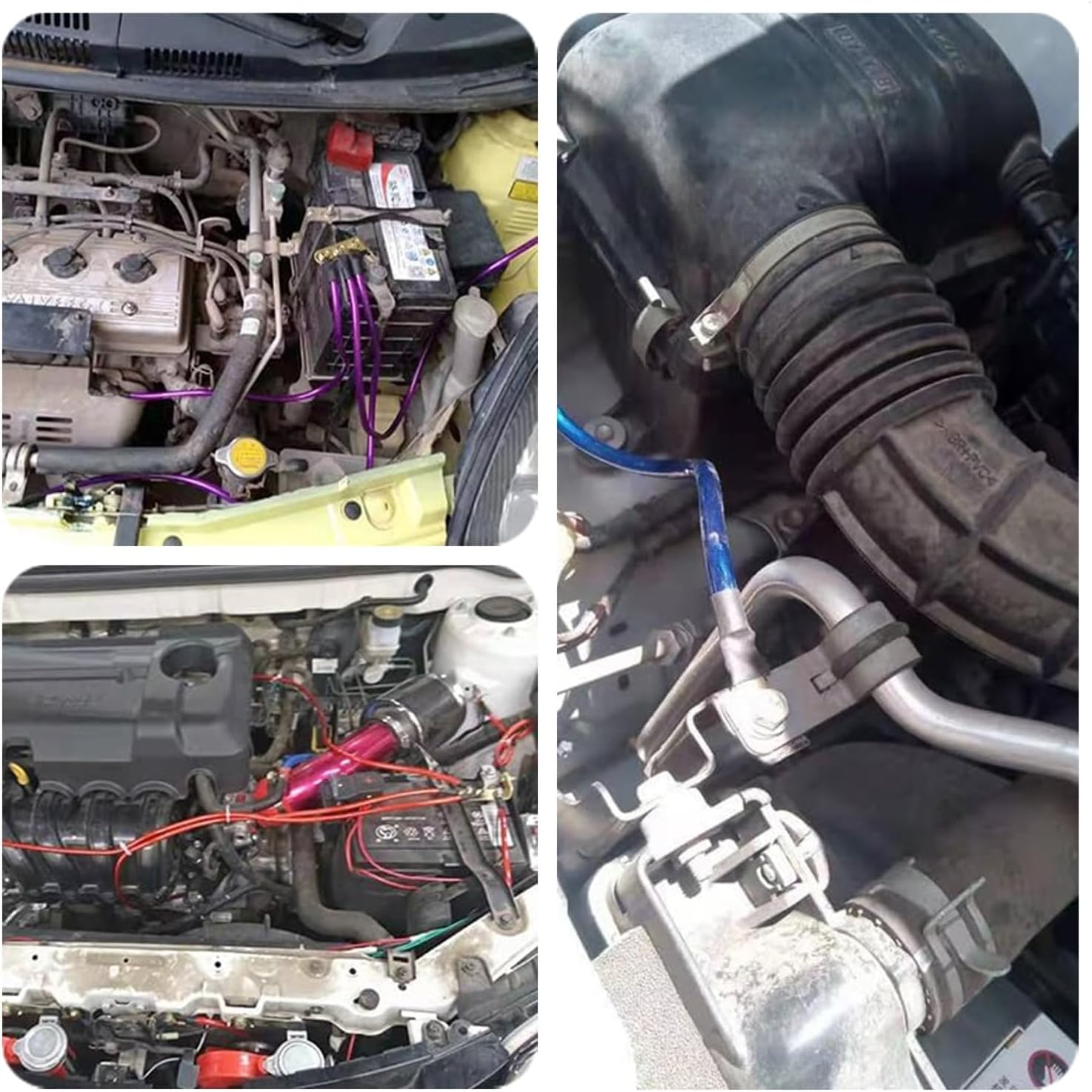 5 Point Car Universal Earth Ground Cables Grounding Wire System Kit High Performance Improve Power for Car Truck (Red) image number 2