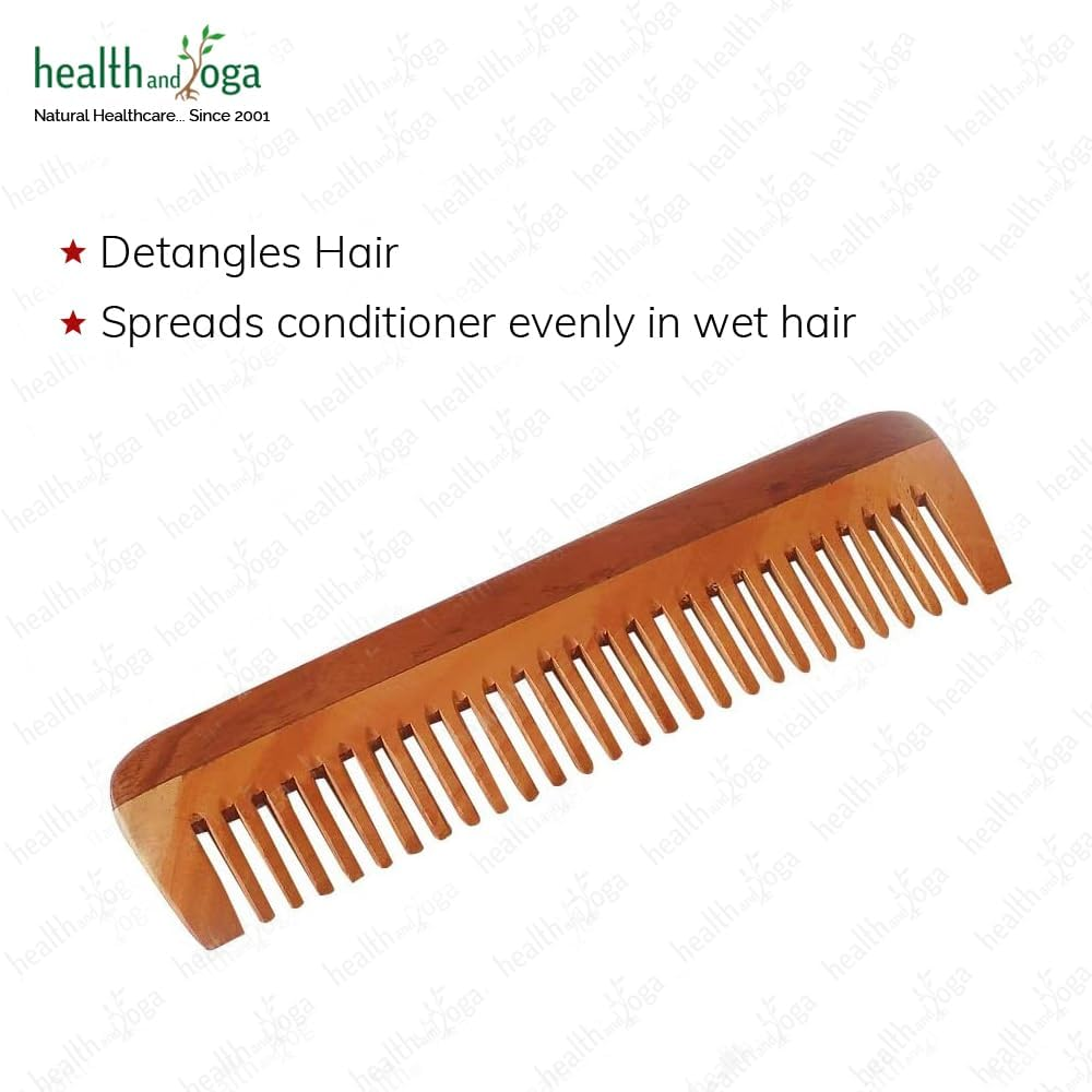 Healthandyoga(Tm) Puretress Handcrafted Neem Wood Comb - anti Dandruff, Non-Static and Eco-Friendly- Great for Scalp and Hair Health -7 Inches Wide Tooth Comb image number 5