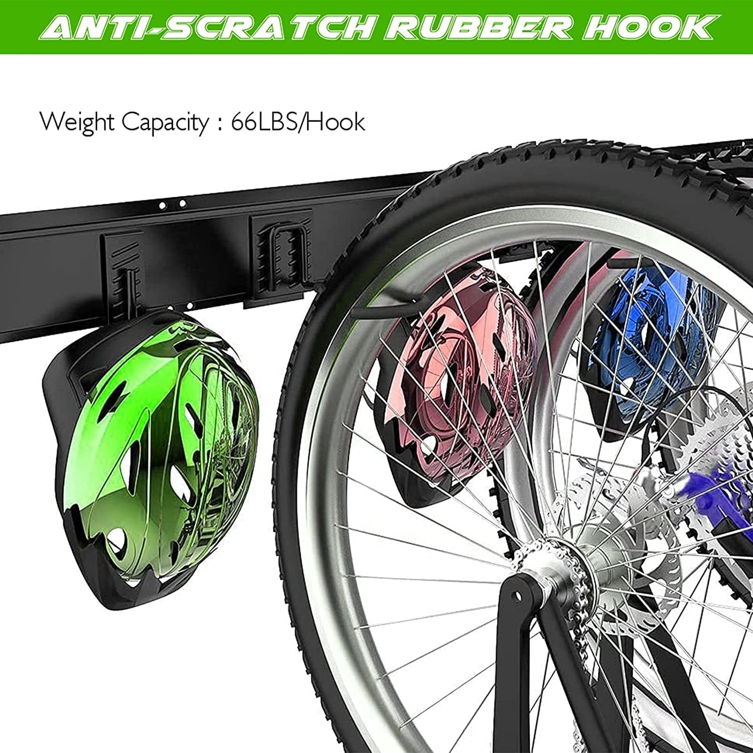 Bike Storage Rack Wall Mount Garage Bike Hanger for 4 Bicycles Adjustable Bike Hooks Fits All Mountain and Road Bike Indoor Outdoor Garage Storage image number 5