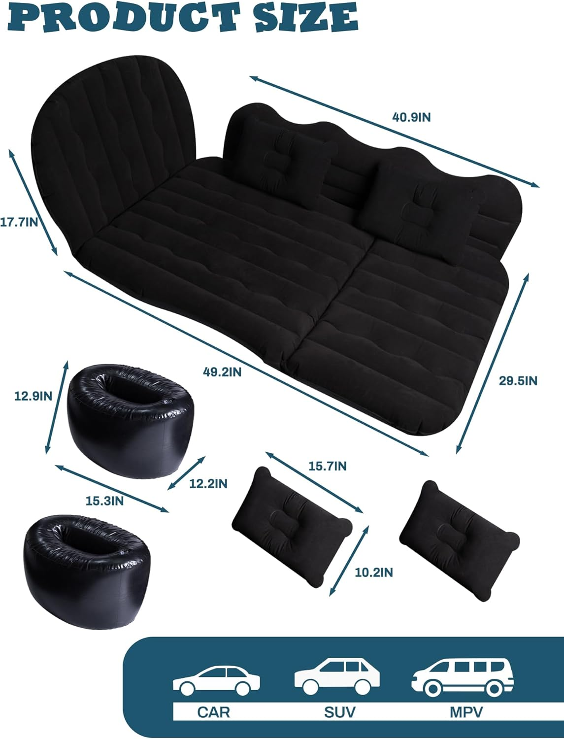 Car Air Mattress, Inflatable Back Seat Mattress, Thickened, for SUV, Home, Camping, Travel, Black image number 3