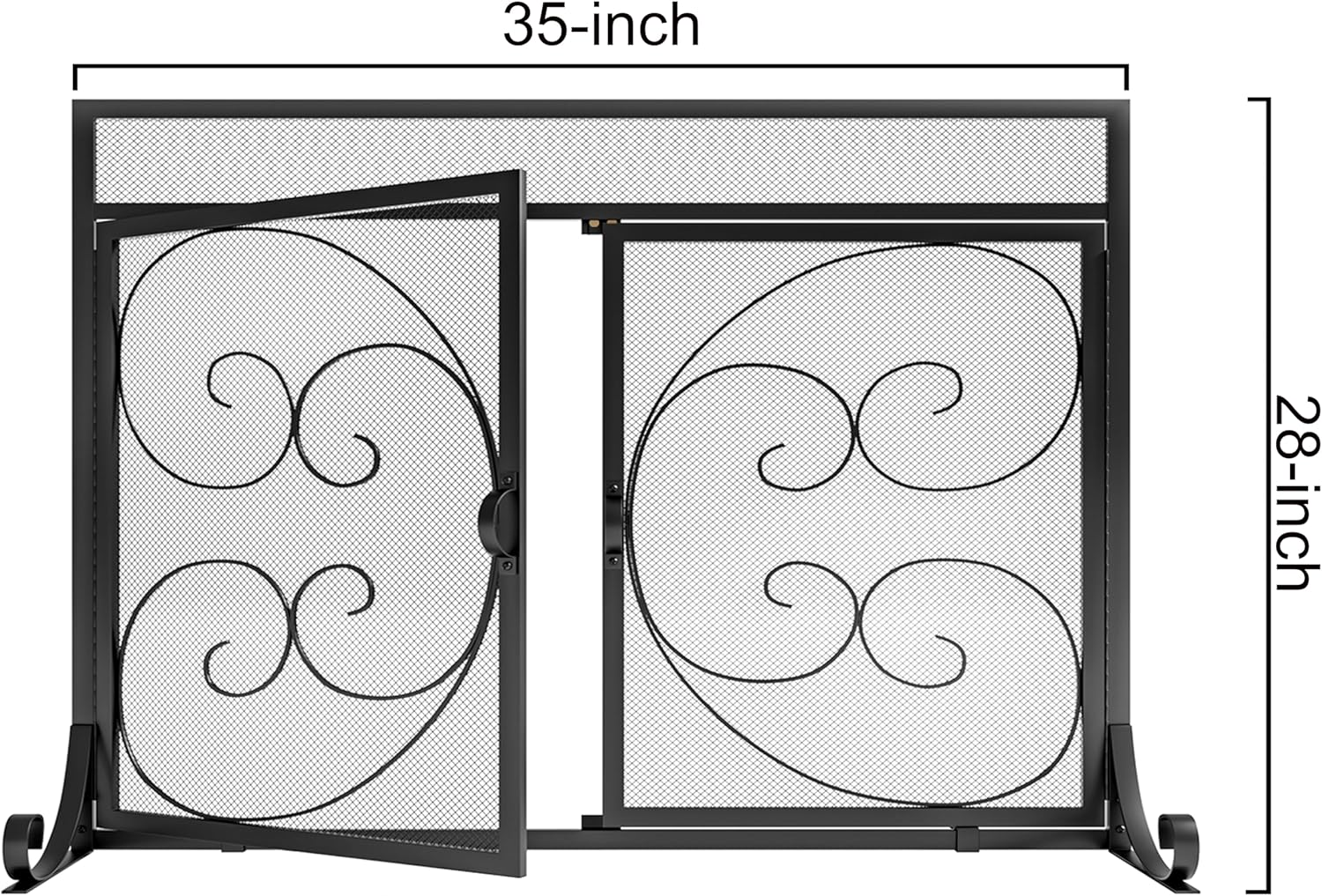 Kingson Fireplace Screen with Hinged Doors Magnetic 2 Panels Sturdy Steel Frame Durable Metal Mesh Decorative Free Standing Spark Guard- Black image number 3