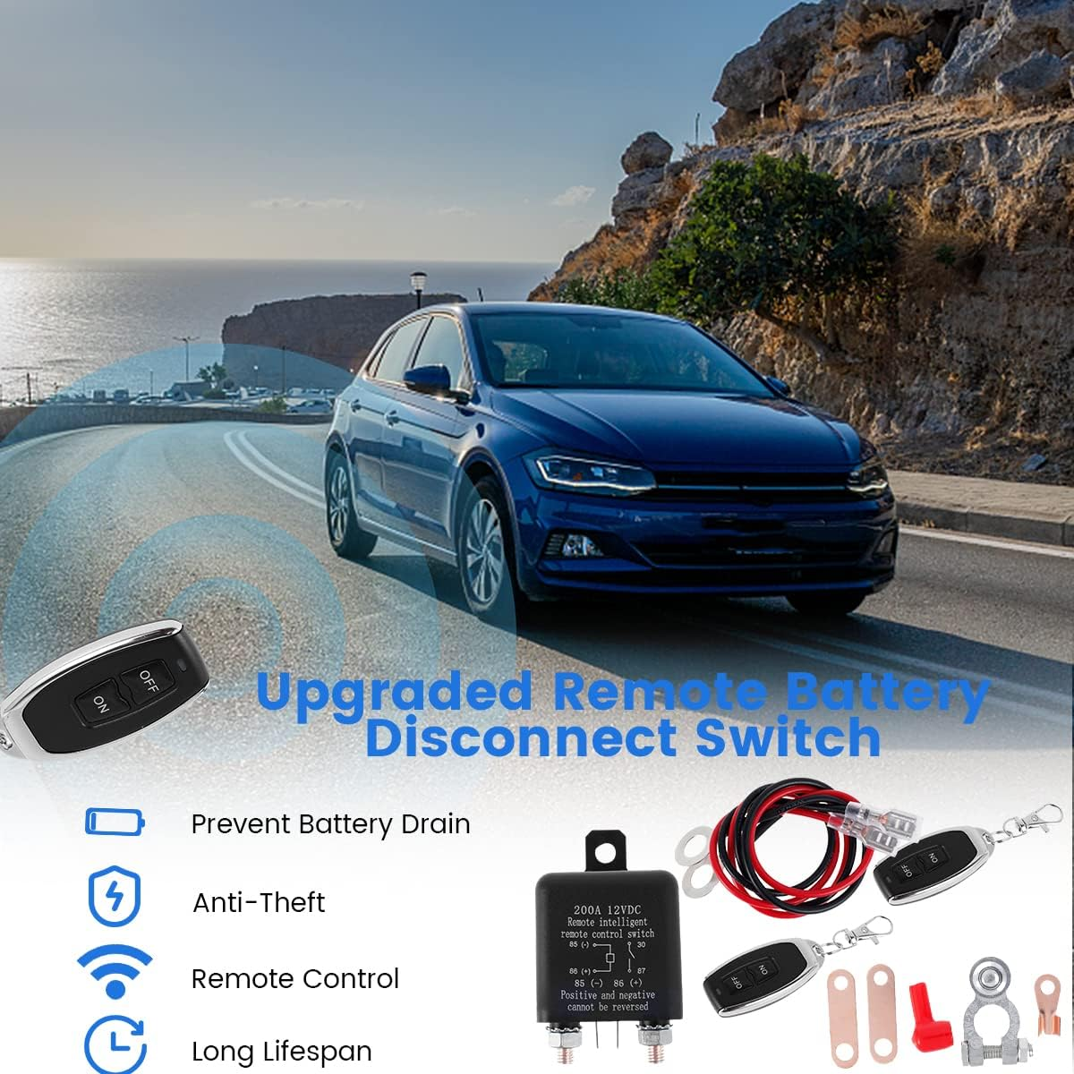 Double Remote Car Battery Disconnect Relay - 12V Disconnect Relay Anti-Theft Battery Shut off Switch Isolator image number 3