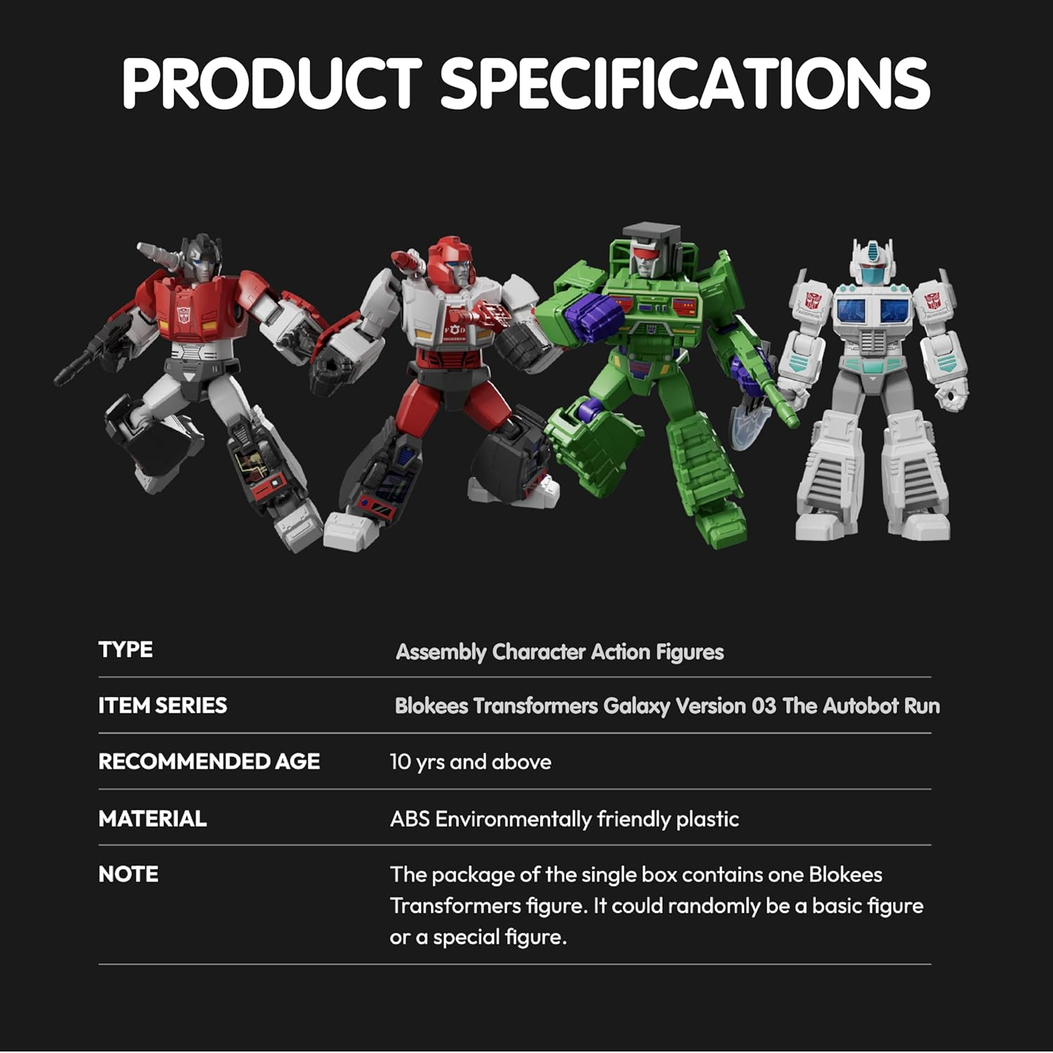 Blokees Officially Licensed Transformers Luminous Action Figures, Transformers Galaxy Version 03 - the Autobot Run (Blind Box) Figures-Set image number 3