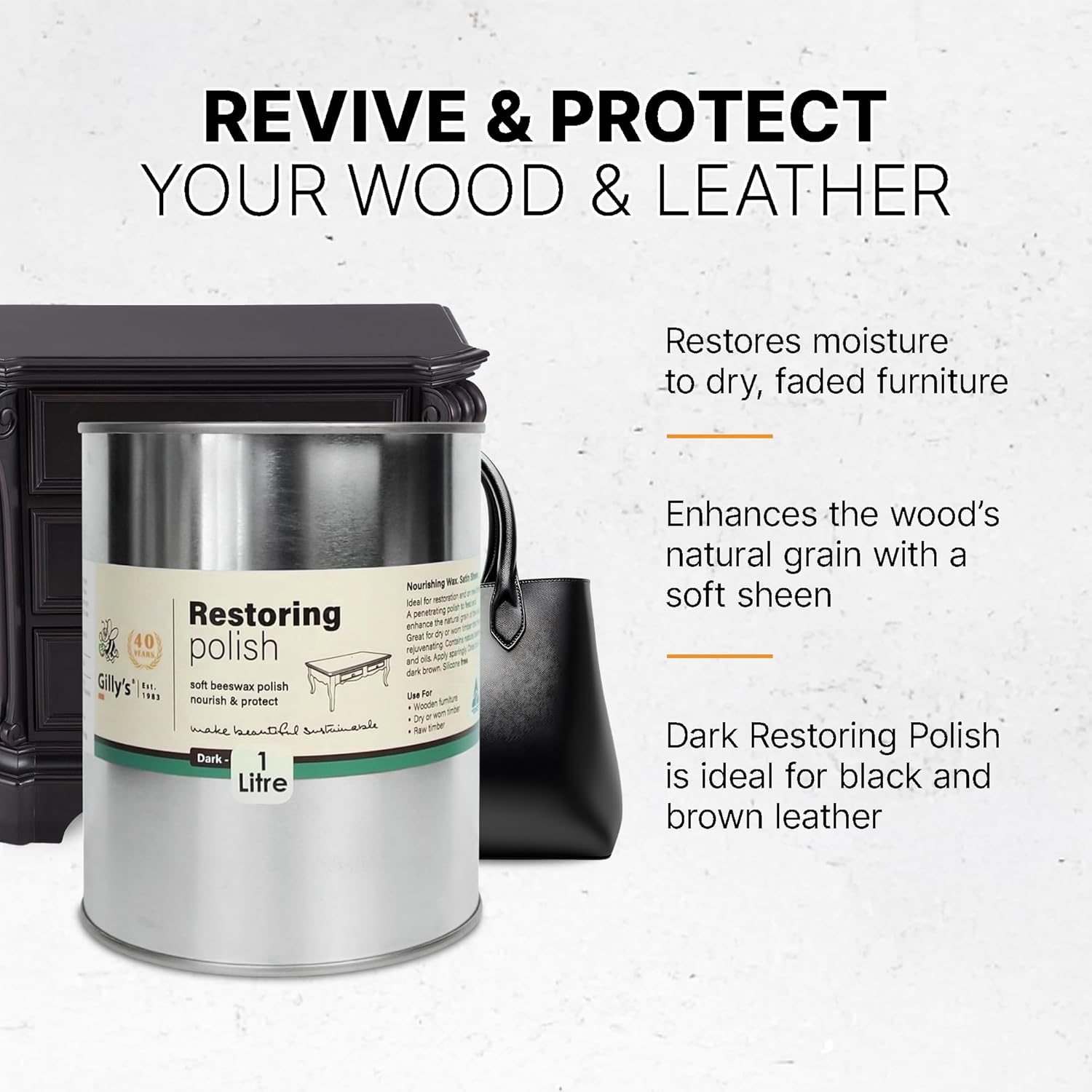 Gilly'S Restoring Polish Dark 1 Litre - Beeswax Wood Polish & Leather Conditioner | Starter Wax for New or Stripped Timber | Enhances Grain, Feeds Timber and Adds Sheen image number 5