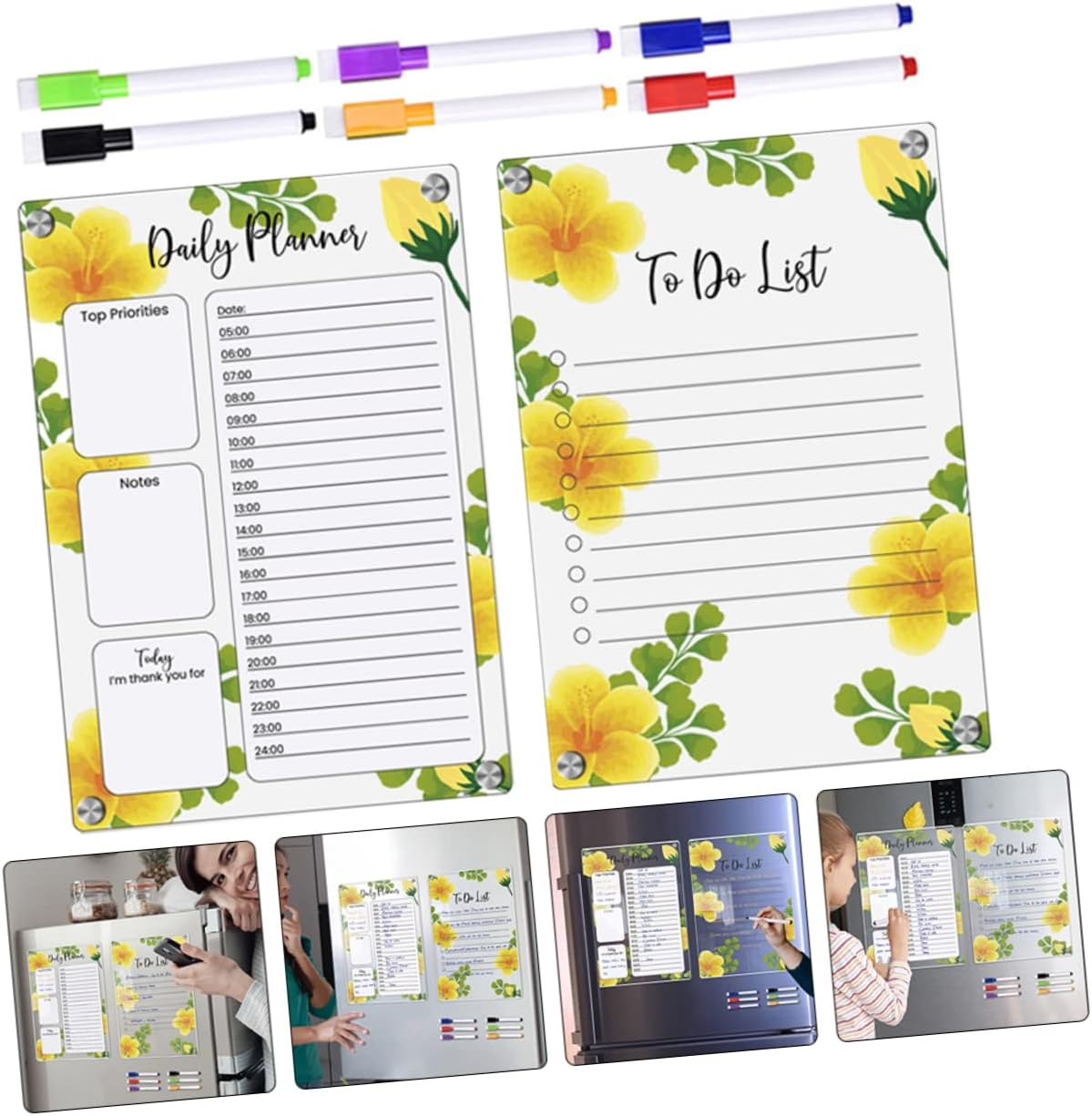 NAMOARLY Flower Magnetic Board for Fridge Acrylic Weekly Planner List Planning Board Magnetic Calendar Office image number 1
