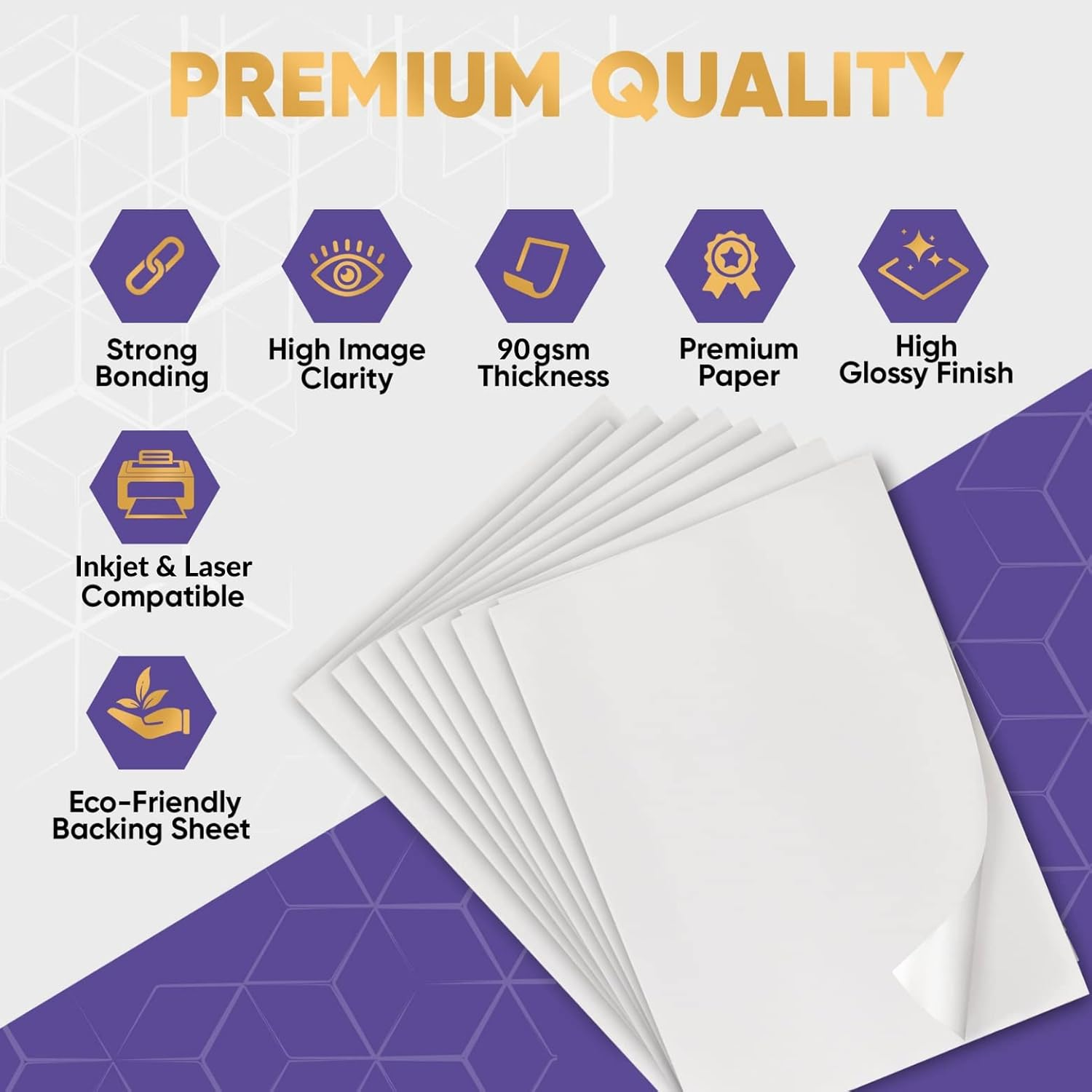 Avarrix Australia A4 Sticker Paper, Paper-Based Glossy White, 50 Sheets, Self Adhesive Premium Glossy Sticker Paper for Inkjet and Laser Printer, 90Gsm Thickness Printable Label Sheets image number 4