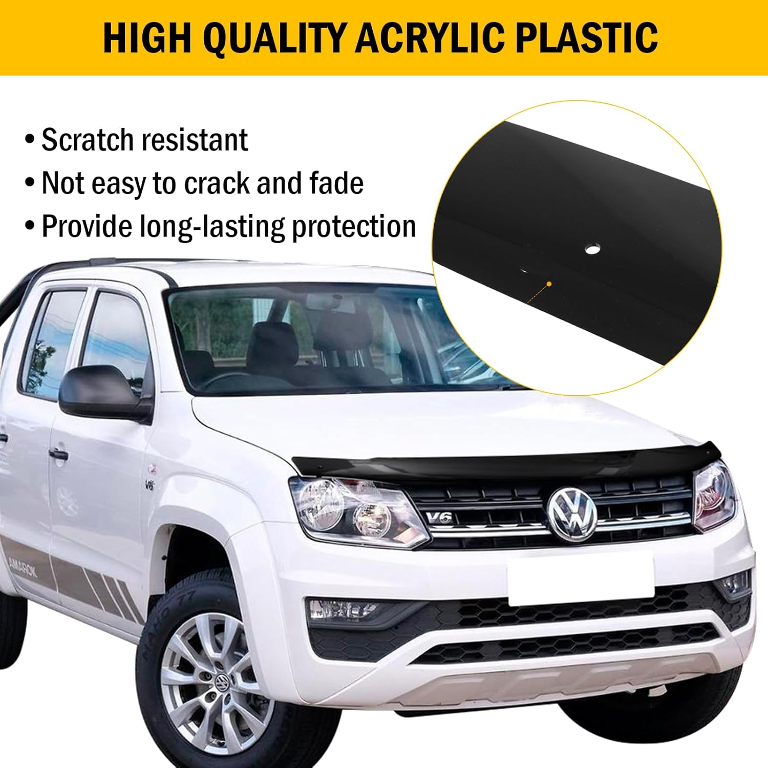 SUERAUTO4X4 Bonnet Protector for VW Volkswagen Amarok 2H 2009-2022 Accessories, Tinted Black Injection Front Bonnet Stone Guard Hood Protector Trim Cover Ute Car Exterior image number 2