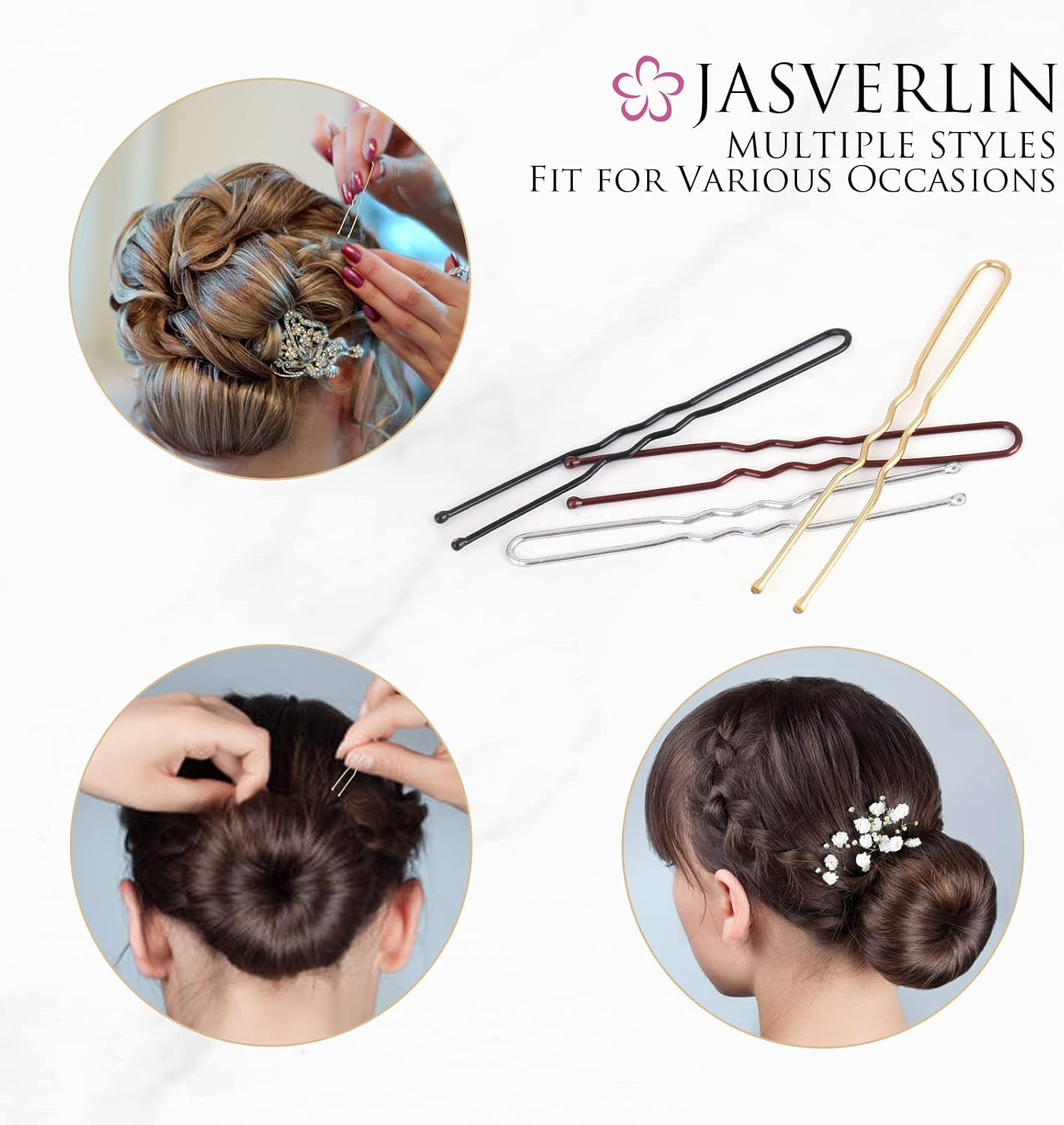JASVERLIN U Shaped Hair Bobby Pins Blonde for Buns Maker Hairpins Updos Long Large Curly Waved Hairstyling Clips for Women Girls Ballet Wedding 2.4Inch 100Pcs image number 4