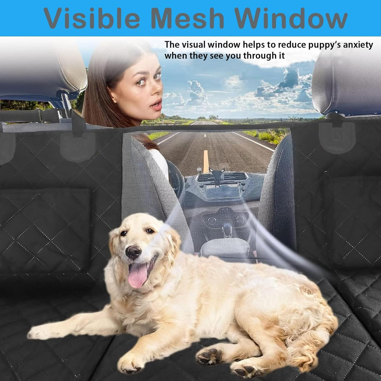 Tehttz Car Seat Cover for Dogs, Waterproof Pet Protector with Mesh Window, Hard Bottom, Back Seat Extender, Hammock Travel Bed image number 1