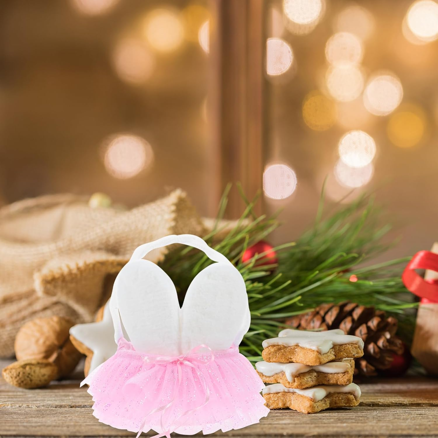 JOINPAYA Tutu Easter Bunny Ears Basket: Ruffled Shining Tulle with Fluffy Bunny Ears Basket with Handle for Girls Boys Party Favors Easter Basket Fillers Easter Eggs Hunt Easter Decorations image number 4