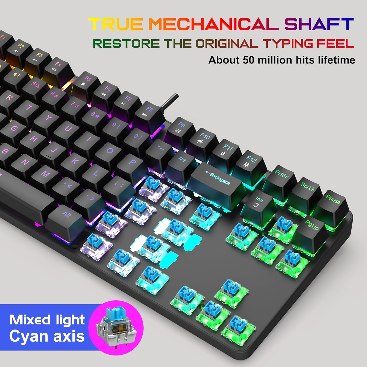 Gaming Mechanical Keyboard, Ergonomic Design, 87 Keys, RGB Backlight, 1.5M Cable,Usb-A Connector Cable, Rich Shortcut Keys image number 5