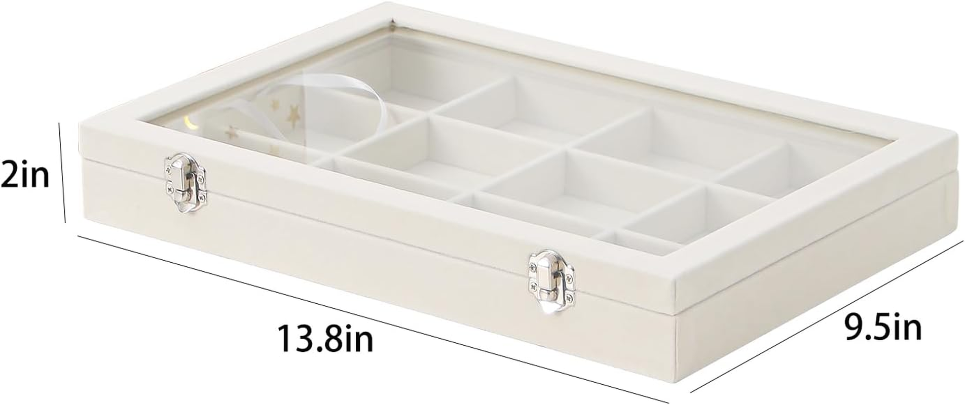 Coward Jewelry Organizer Box, Beige Velvet 12 Grids Bracelet Bangle Necklace Jewelry Display Tray Case with Transparent Glass Lid for Home Drawer Desk or Store Selling Show image number 1