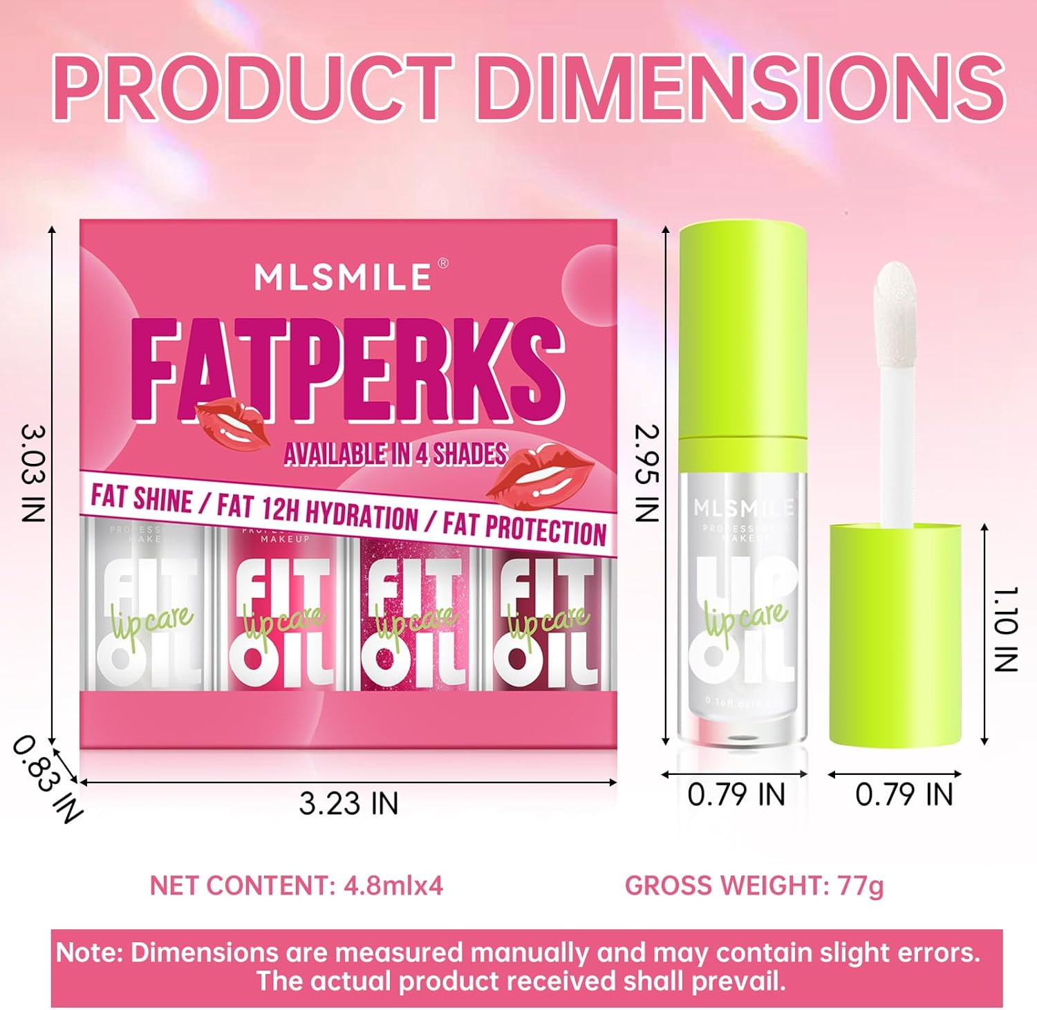 Noerrors 4 Colours Lip Oil and Lip Liner Set Long Lasting Lip Care Oil Large Brush Head Moisturising Clear Pink Glitter Transparent Lip Gloss Combination Makeup