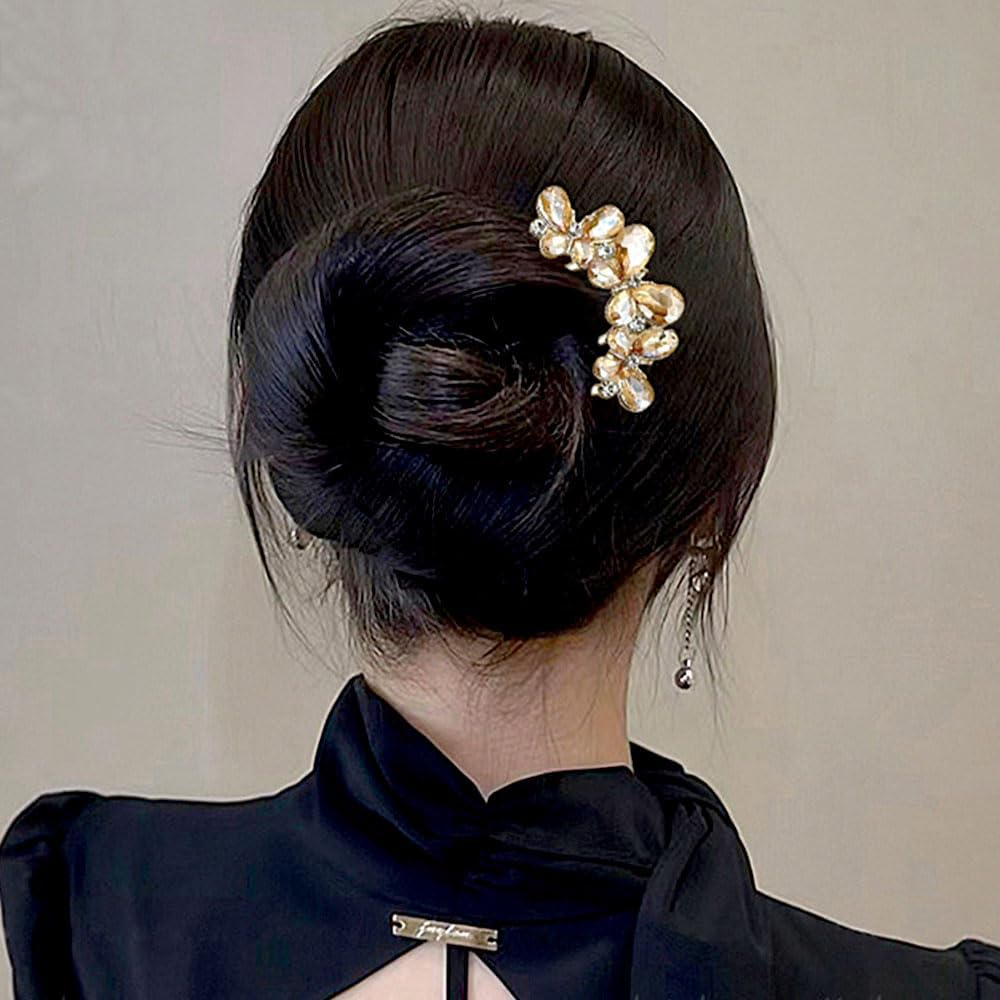 Four-Tooth Fork Crystal Butterfly Hair Comb for Inserting Champagne Black Butterflies Hair Combs Rhinestone Butterfly Hair Comb Hair Butterflies Side Comb Hair Combs for Plugging Hair Accessories image number 4