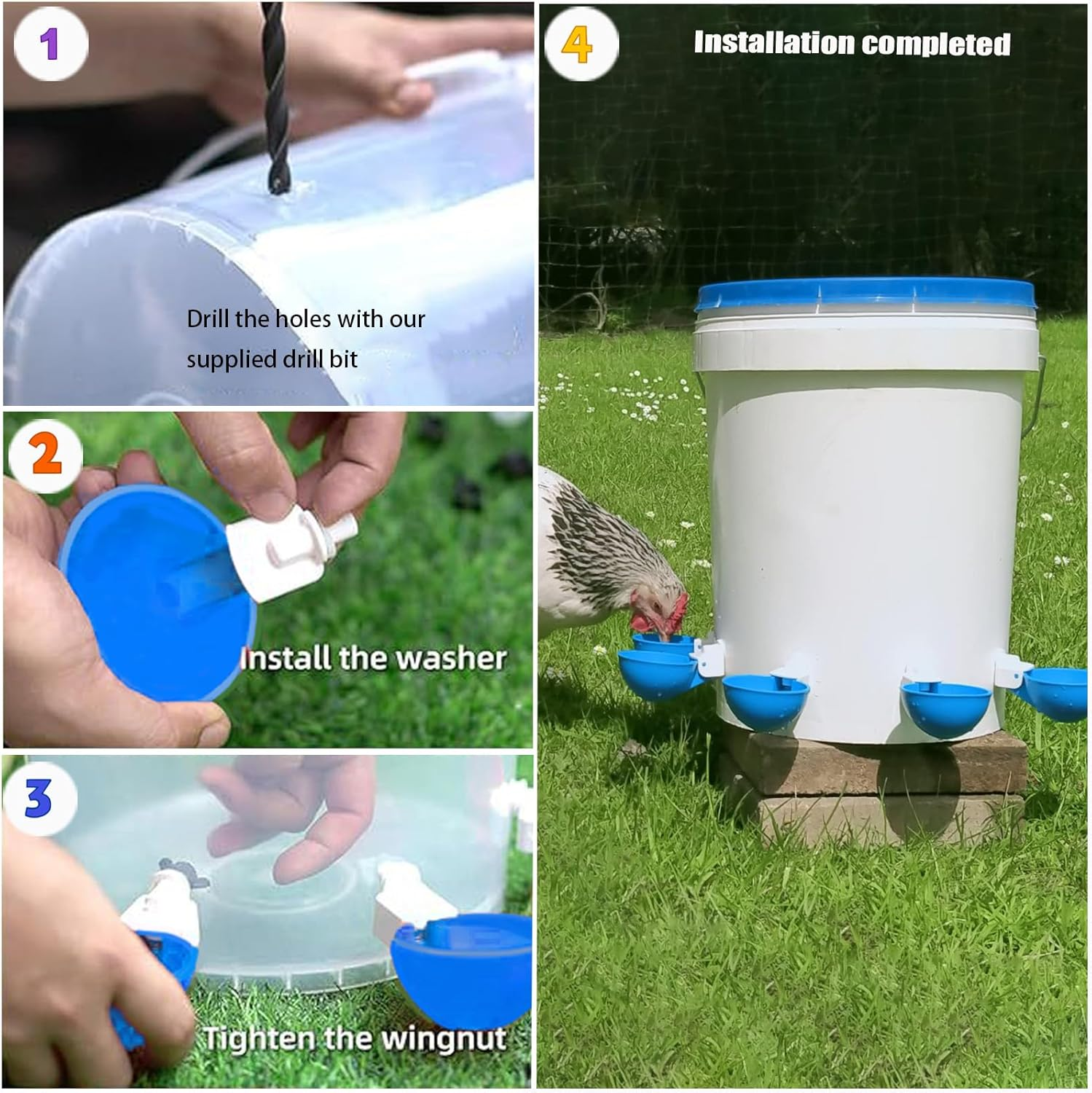 8 Pack Automatic Chicken Waterer Cups, DIY Chicken Waterer Poultry Water Feeder Kit,Suitable for Chicks, Duck, Quail, Turkey(Blue) image number 6