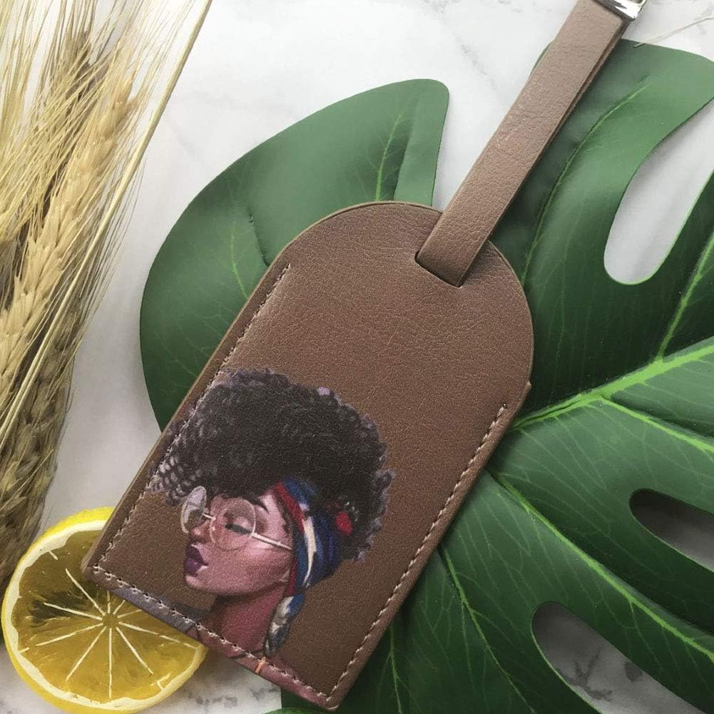 Snogisa African American Women Passport Holder Luggage Tag Set, Travel Wallet Accessories for Women Men (Brown)